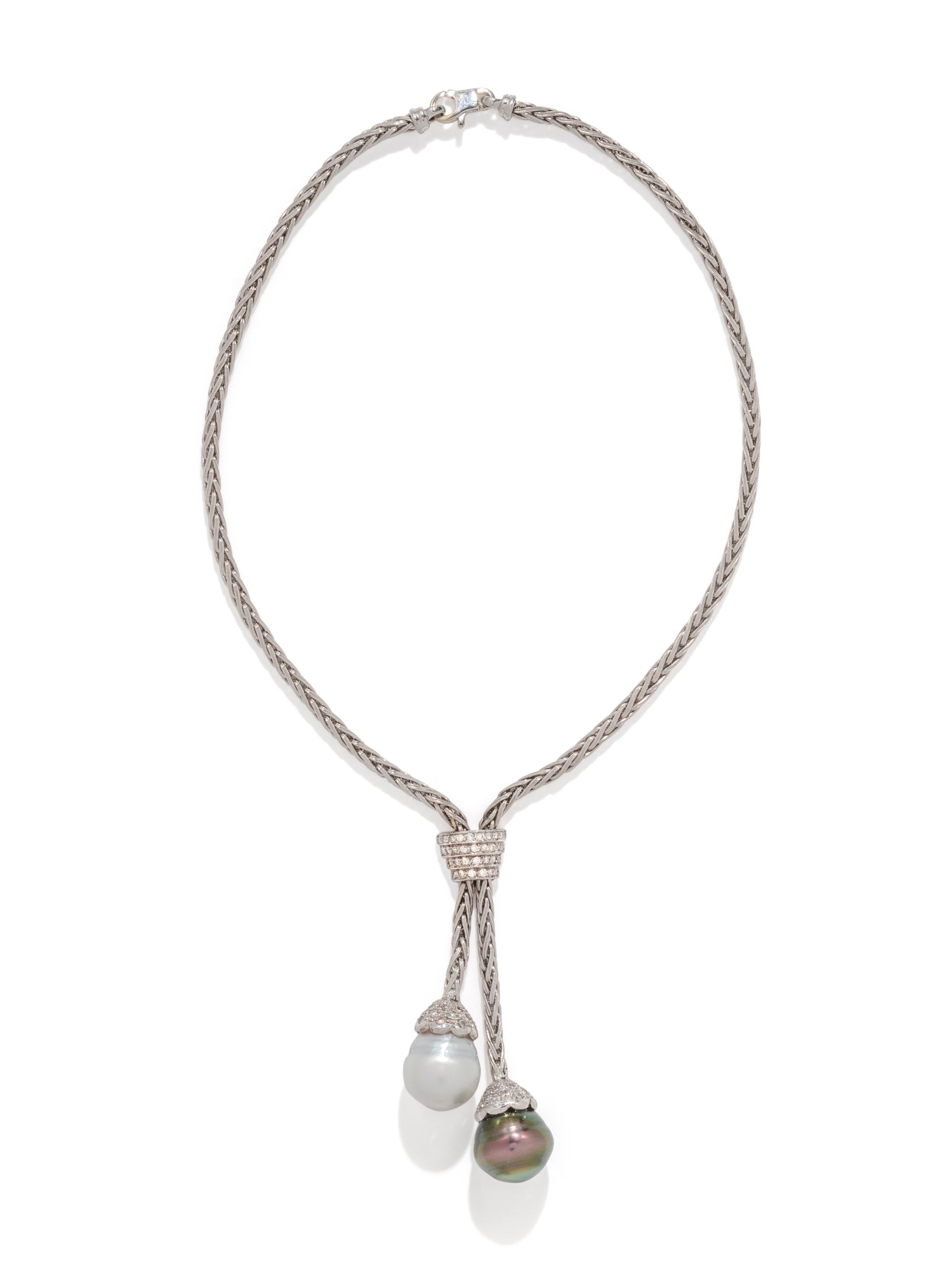 WHITE GOLD, DIAMOND AND CULTURED PEARL NECKLACE