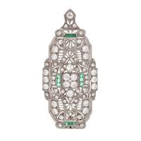 ART DECO, DIAMOND AND EMERALD PENDANT/BROOCH