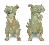 A Pair of Chinese Six Dynasties Style Bronze Figures Chimera
