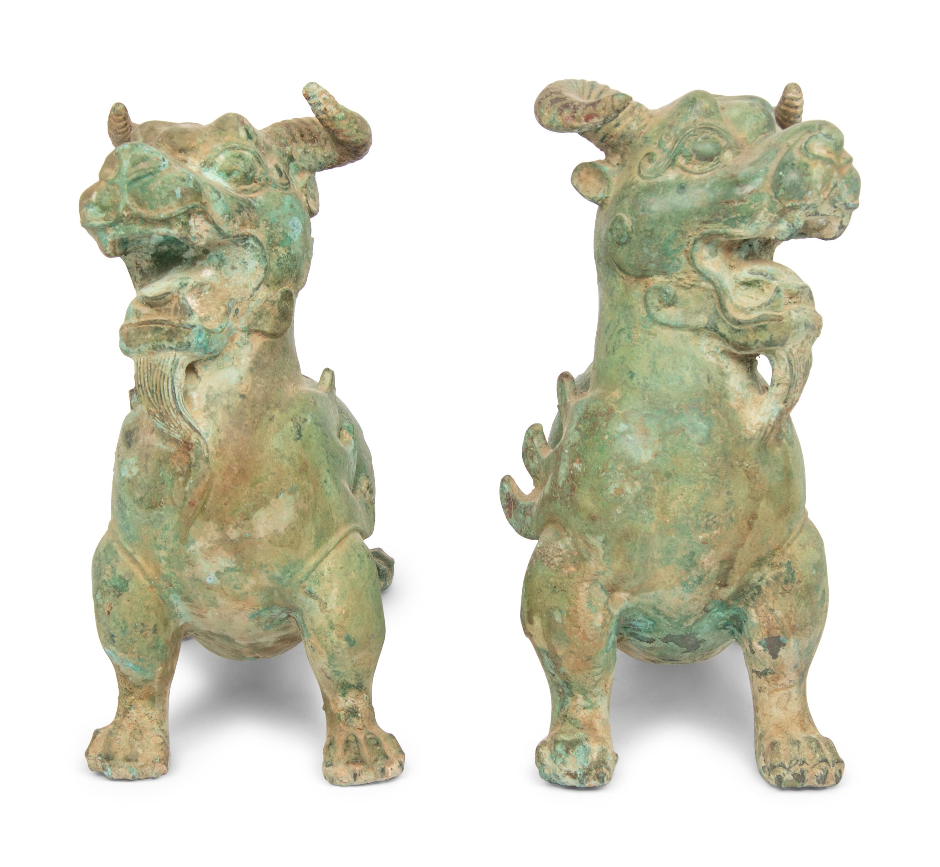 A Pair of Chinese Six Dynasties Style Bronze Figures Chimera