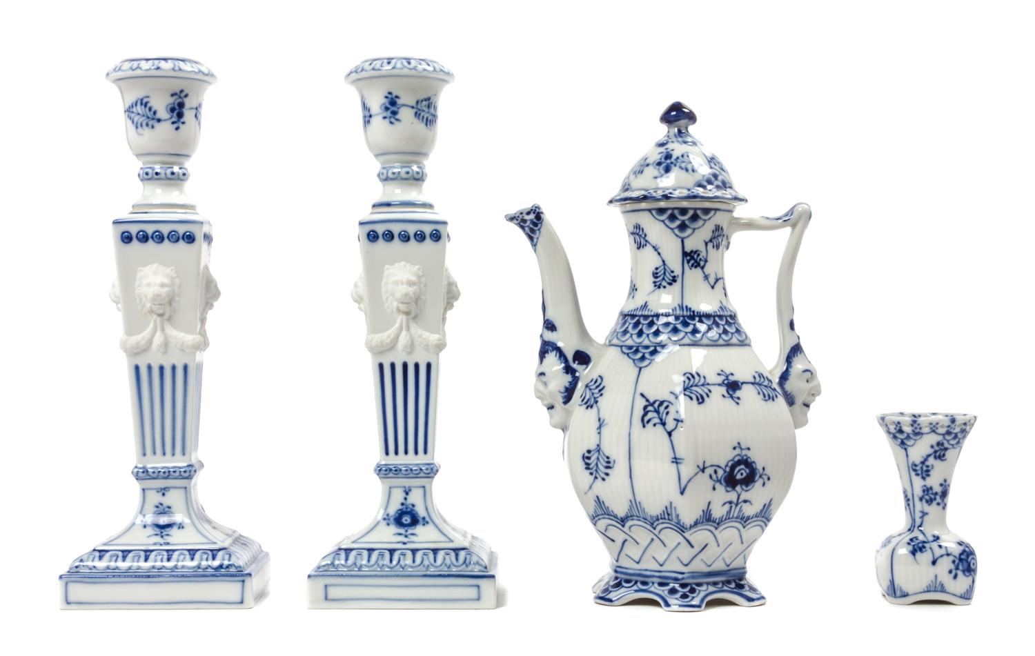 A Group of Four Royal Copenhagen Porcelain Articles Height of first 9 1/8 inches.
