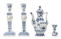 A Group of Four Royal Copenhagen Porcelain Articles Height of first 9 1/8 inches.