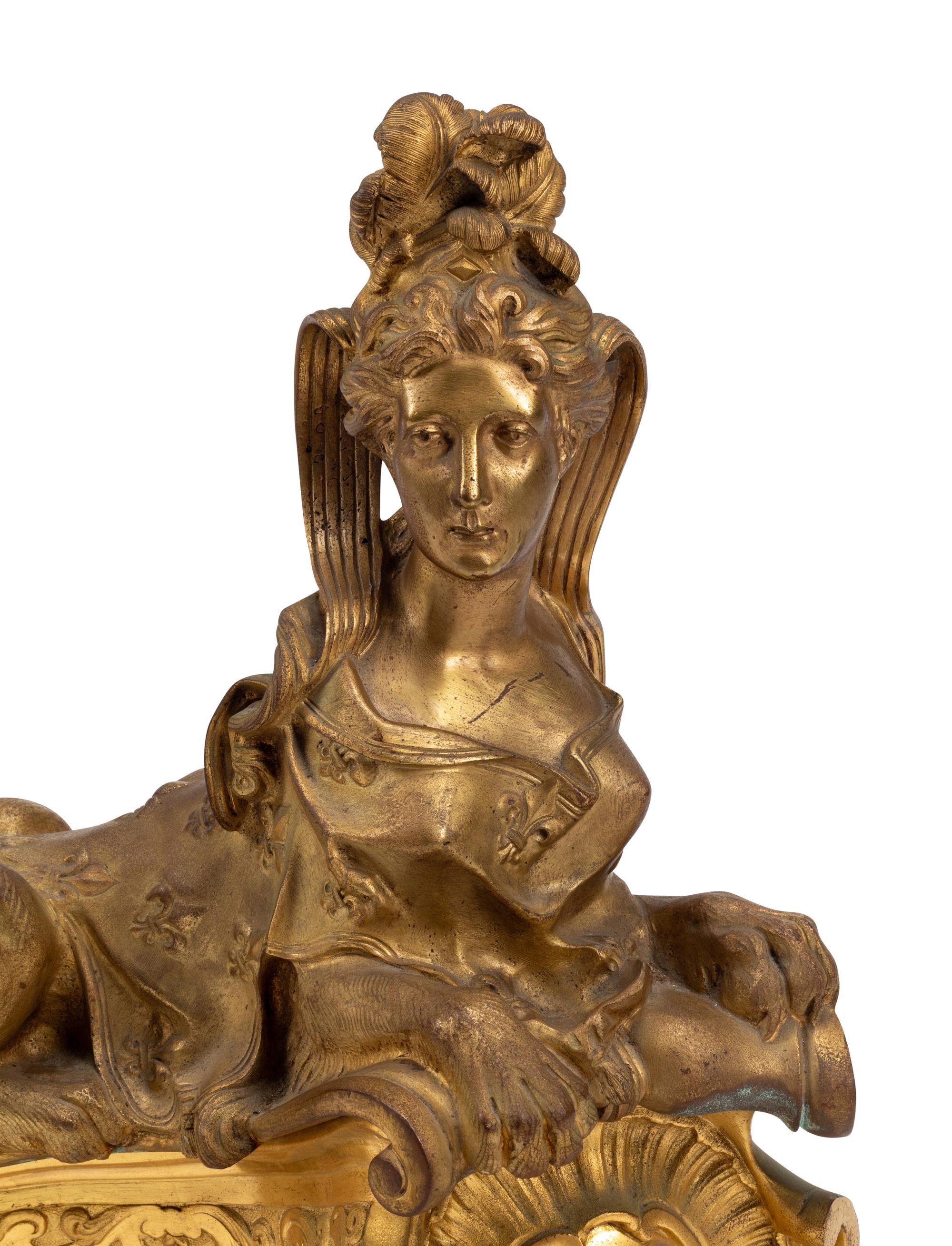 A Pair of French Gilt Bronze Sphinx-Form Chenets