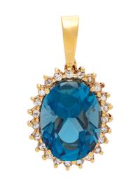 A 14 Karat Yellow Gold, Blue Topaz and Diamond Pendant,