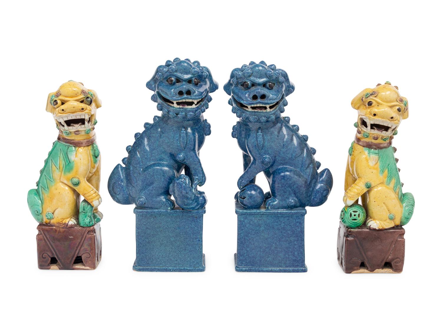 Two Pairs of Chinese Porcelain Buddhistic Lions