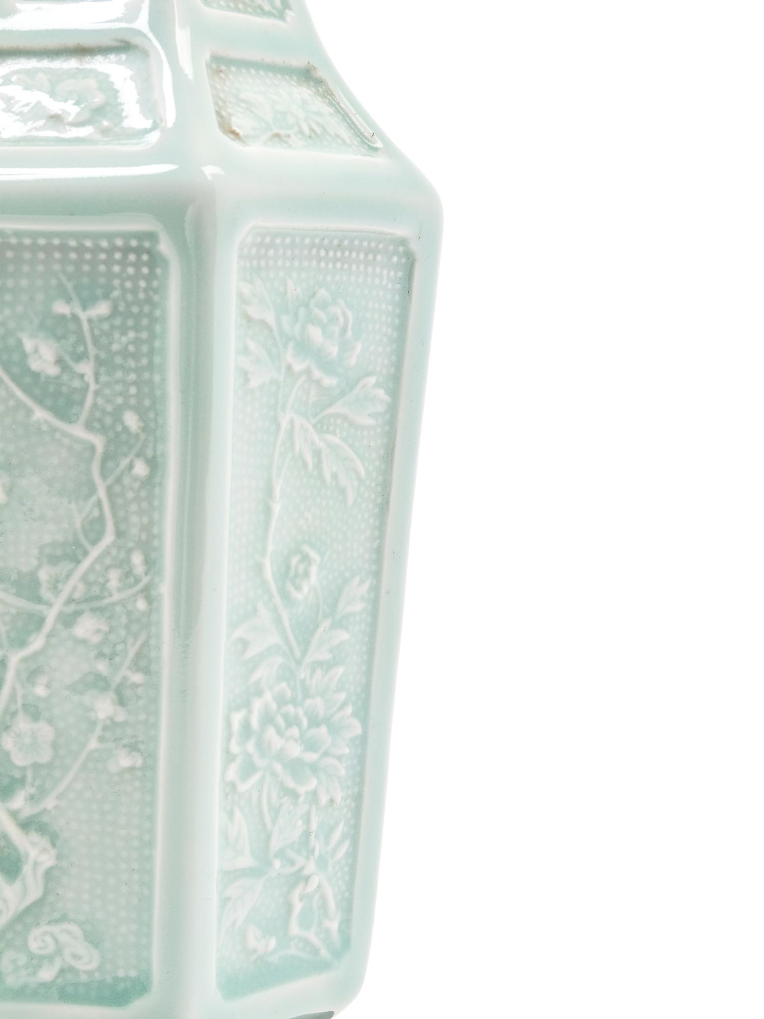 A Pair of Celadon Glazed Porcelain Vases Mounted as Lamps