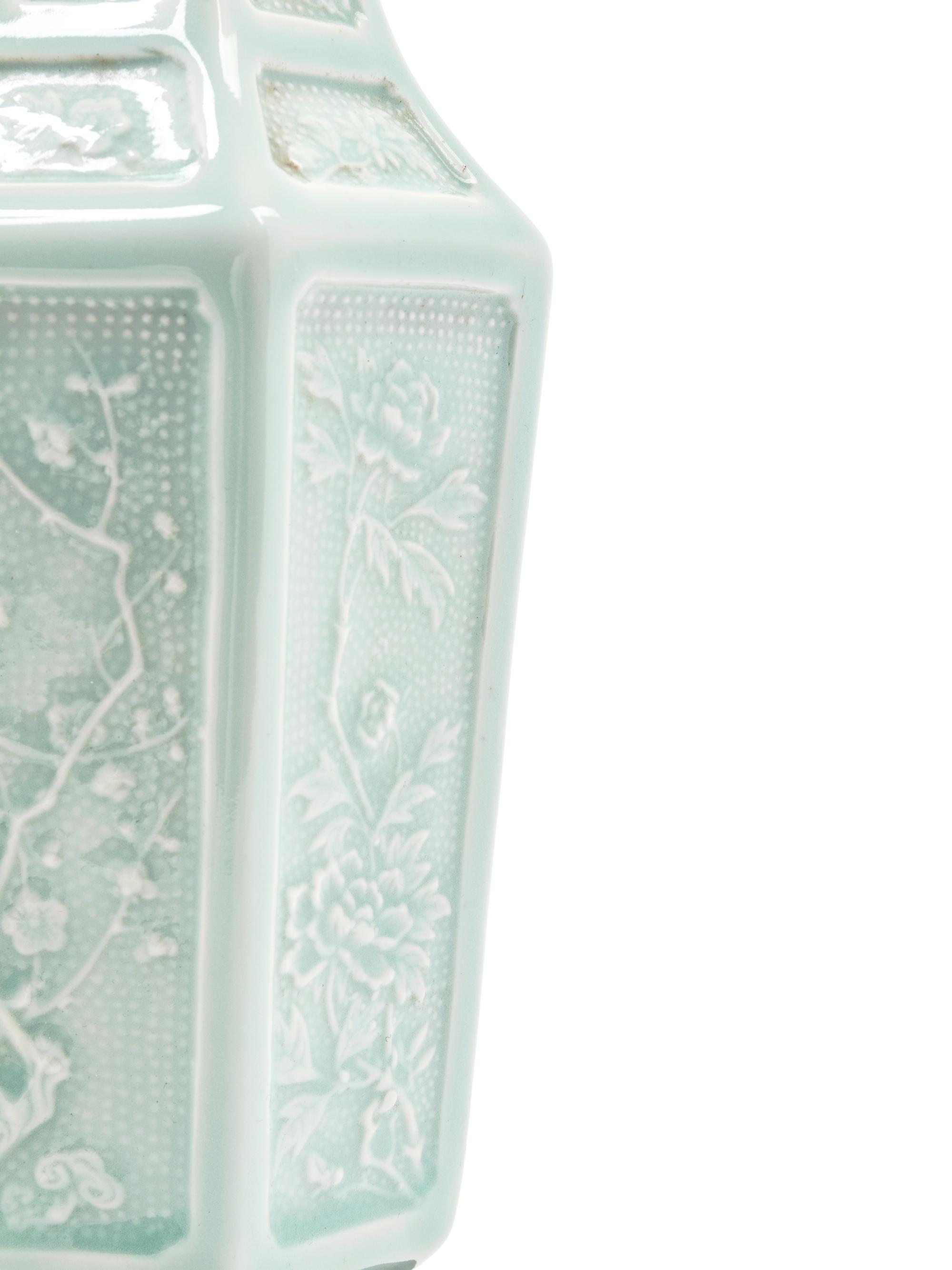 A Pair of Celadon Glazed Porcelain Vases Mounted as Lamps