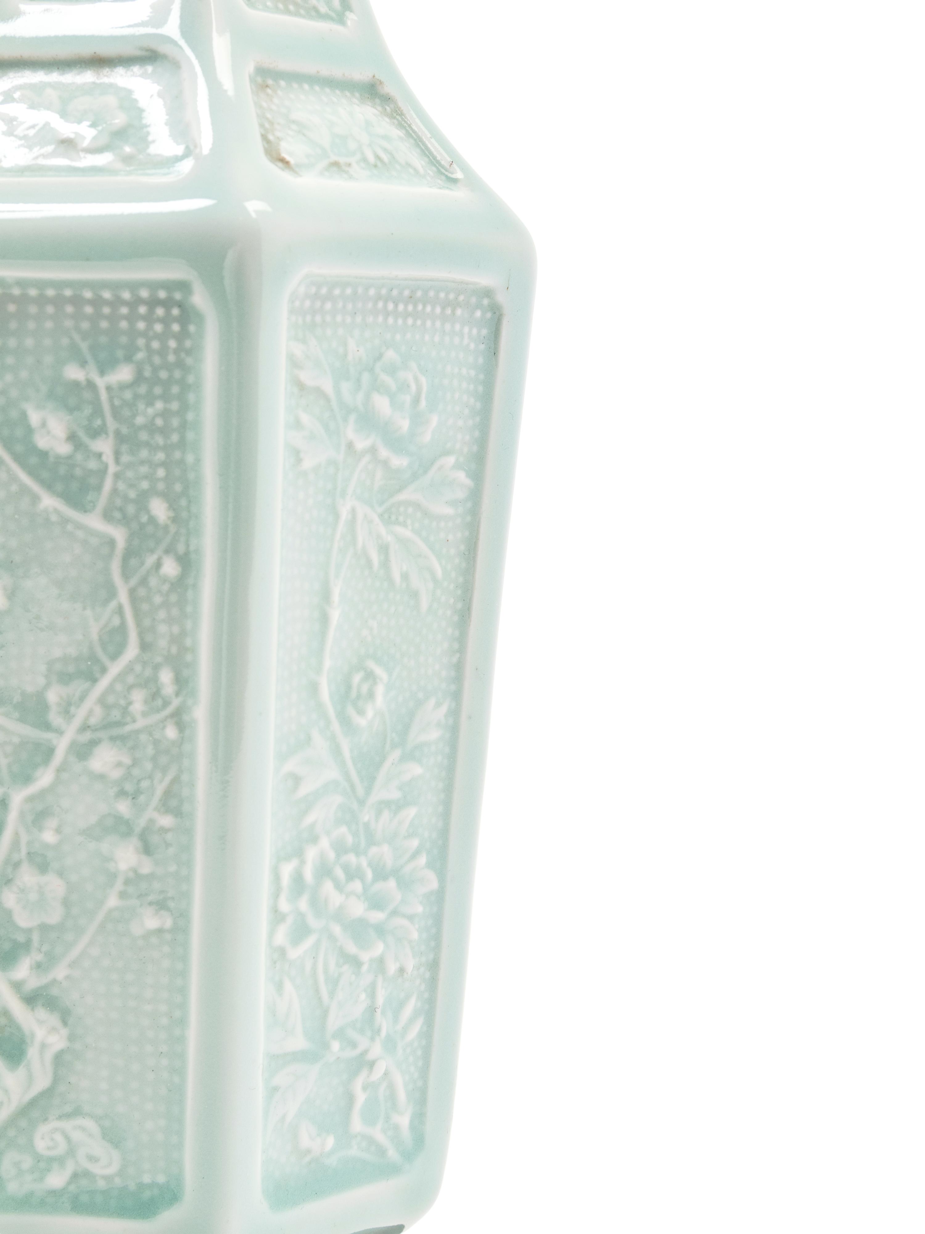 A Pair of Celadon Glazed Porcelain Vases Mounted as Lamps