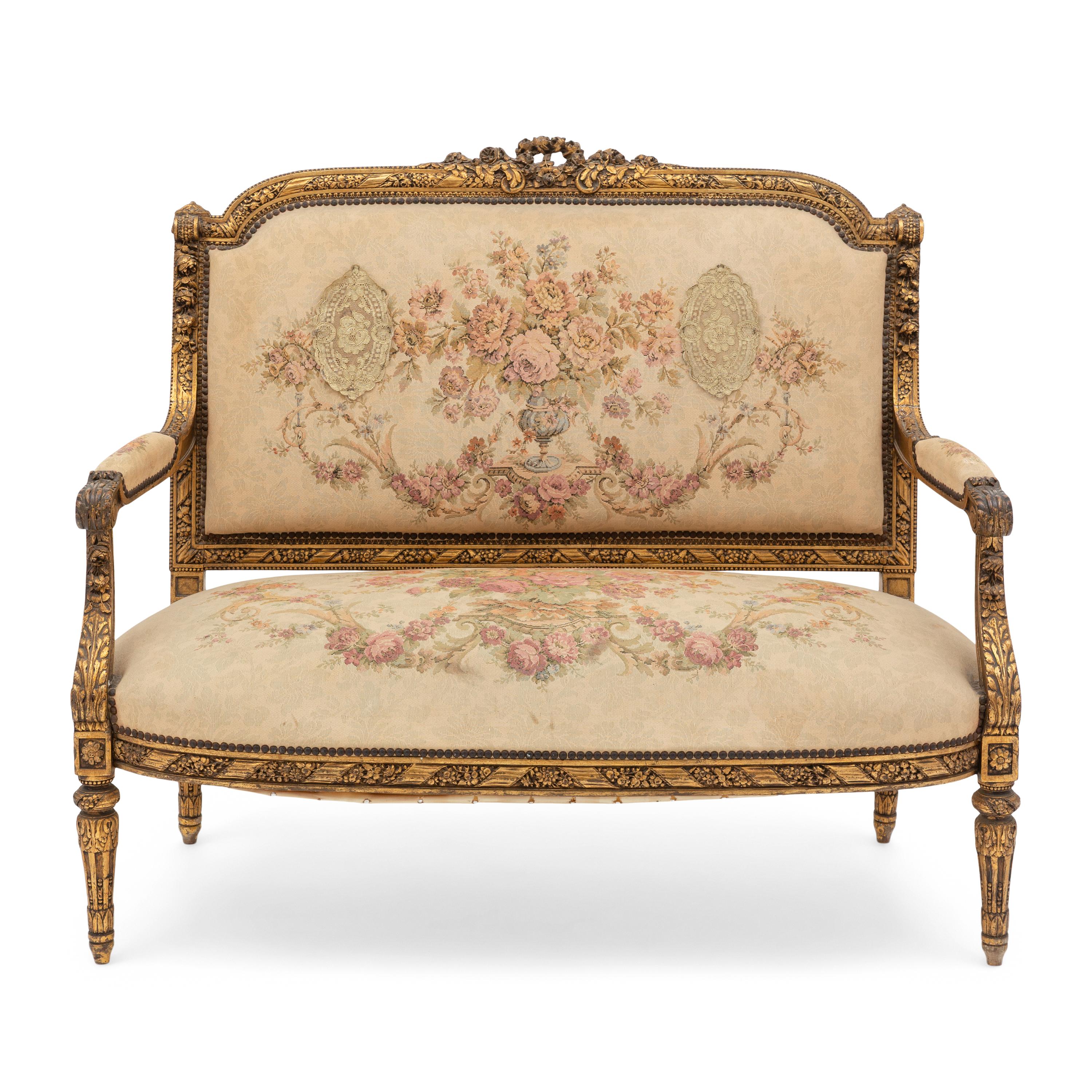 A Louis XVI Style Giltwood Settee