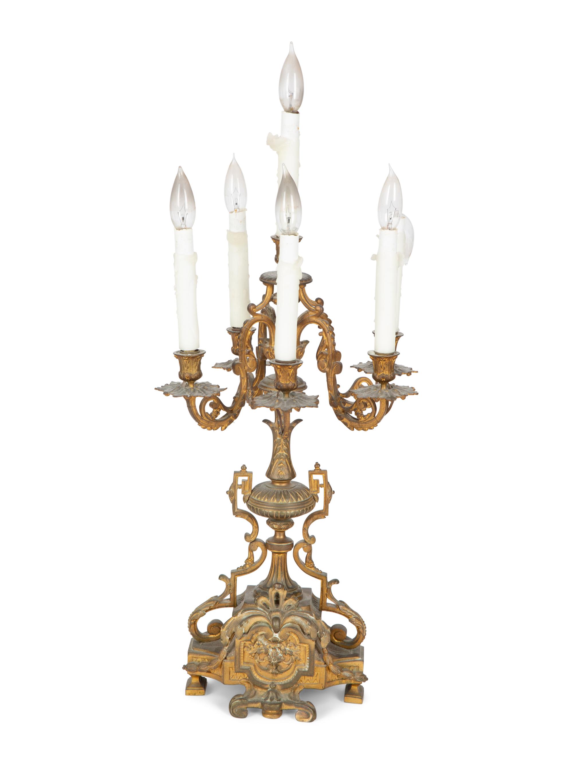 A Louis XVI Style Gilt Bronze Six-Light Candelabrum