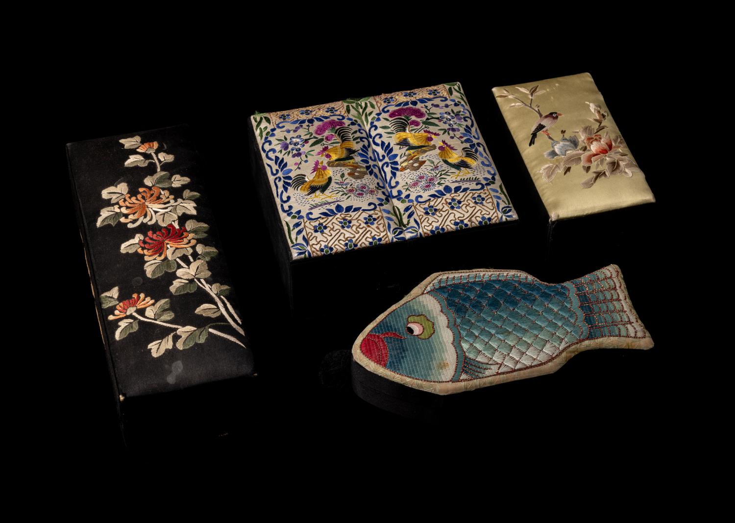 Four Chinese Embroidered Silk Boxes