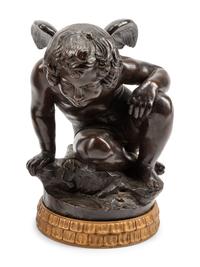 A Pair of Bronzed Terra Cotta Figures on Giltwood Bases