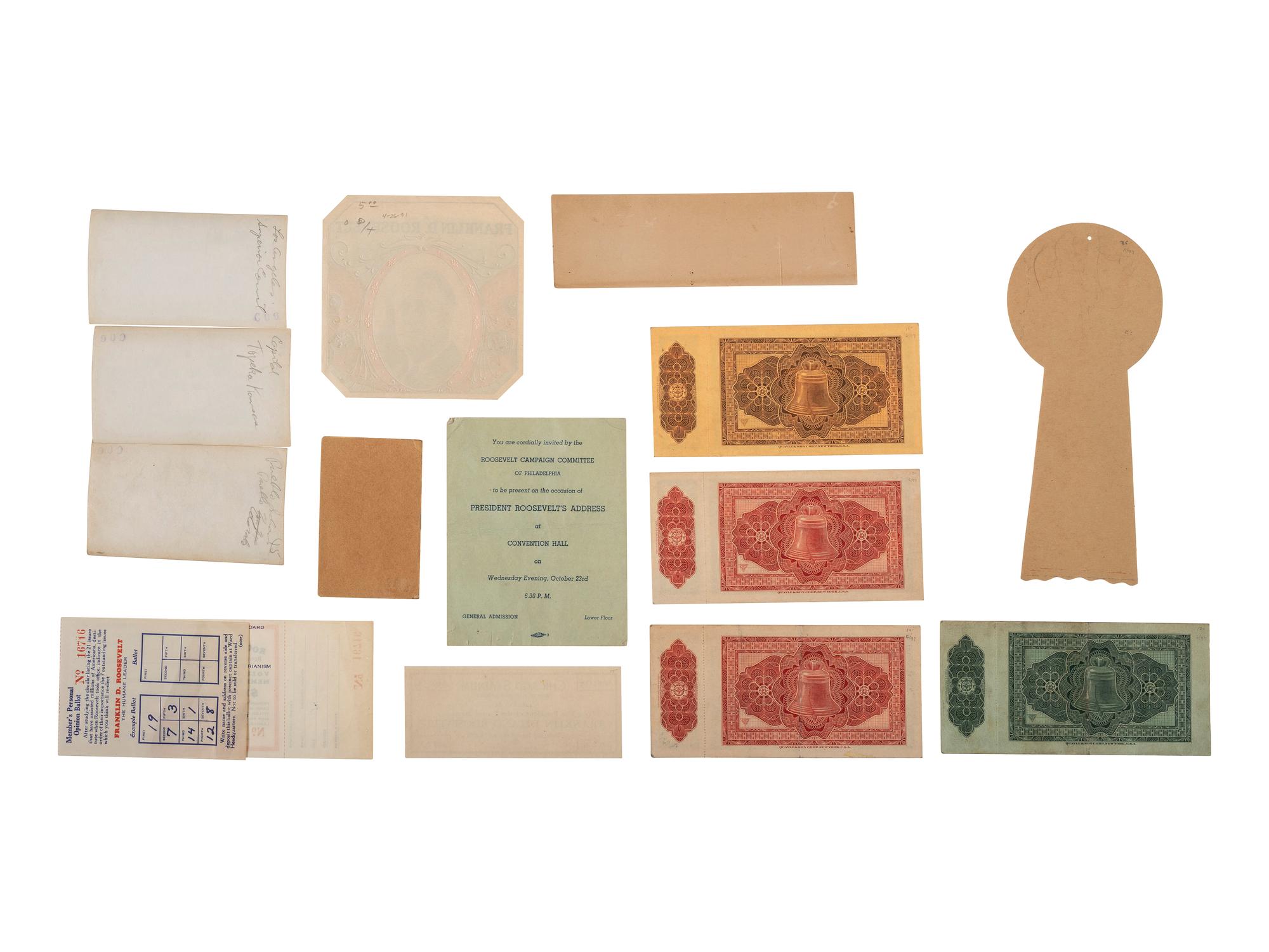 [ROOSEVELT, Franklin Delano (1882-1945). A large group of broadsides, pamphlets, tickets, and other campaign ephemera.