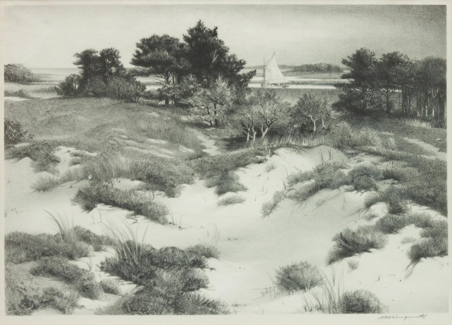 A group of four prints ( Along the Delaware, New Hope, Pennsylvania, 1949; Cat Boat, Ogunquit, Maine , 1951; Demonstration print printed at Albright Gallery, Buffalo NY, (Rockport Massachussetts), 1939; Title not known)