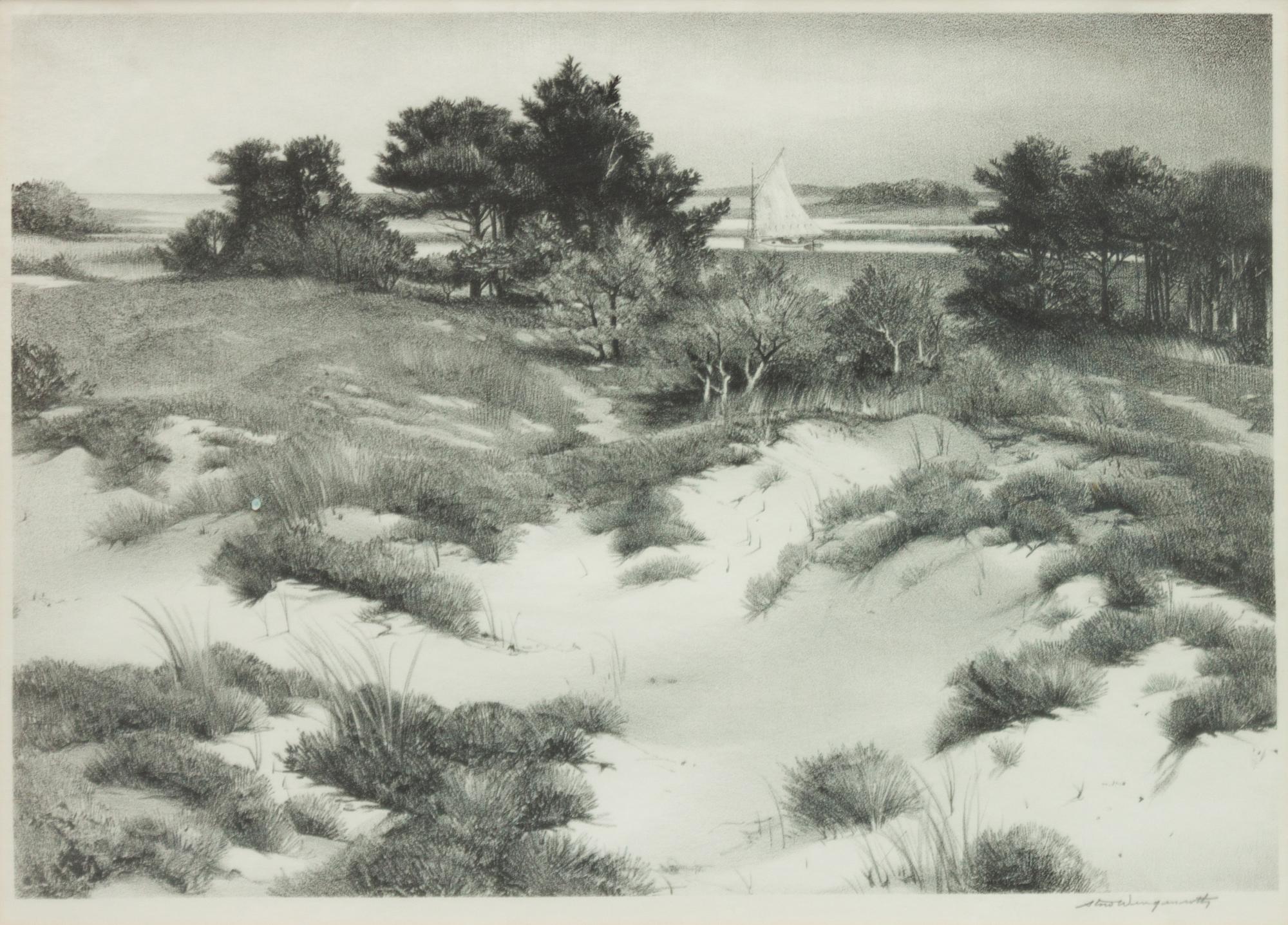 A group of four prints ( Along the Delaware, New Hope, Pennsylvania, 1949; Cat Boat, Ogunquit, Maine , 1951; Demonstration print printed at Albright Gallery, Buffalo NY, (Rockport Massachussetts), 1939; Title not known)