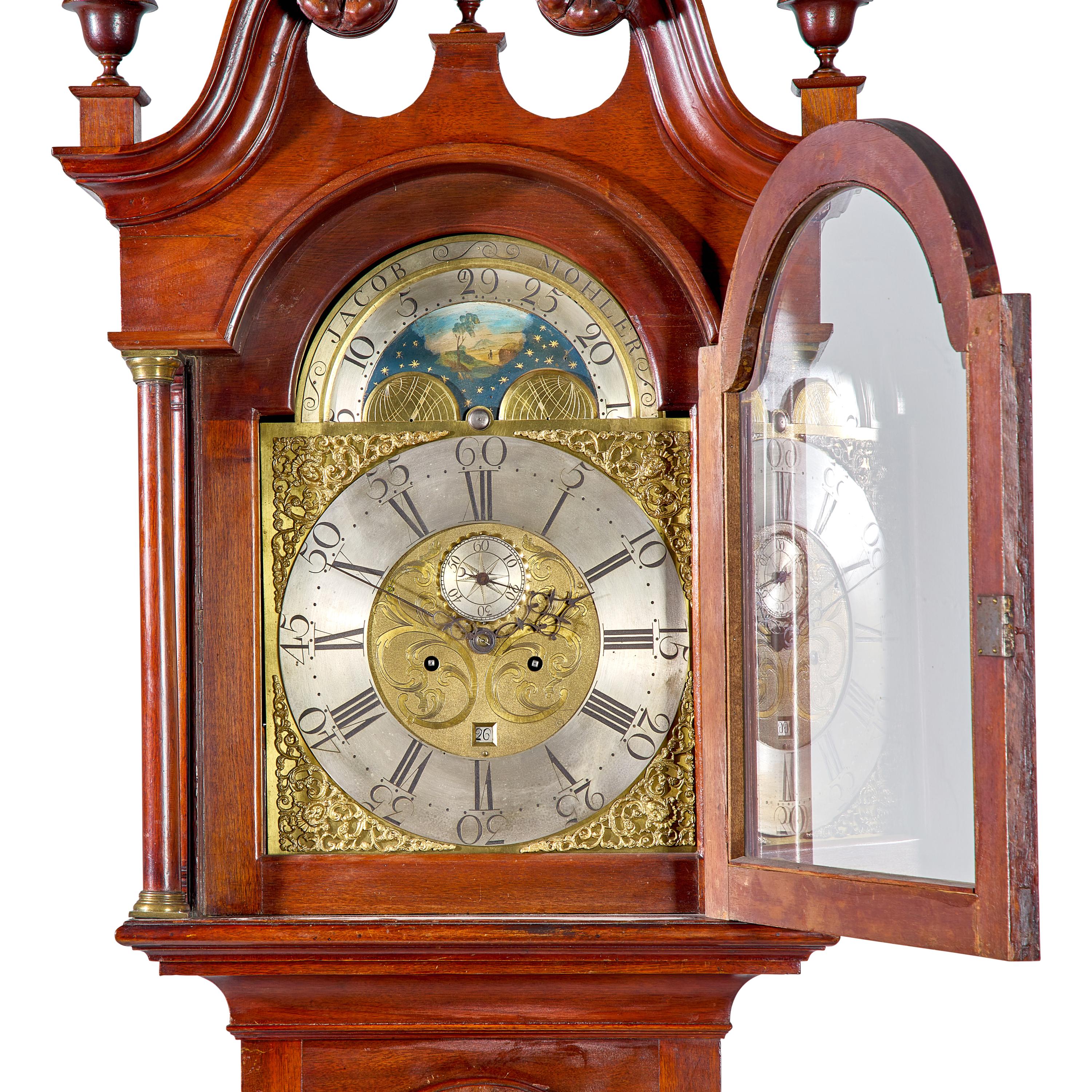 A Southern Chippendale Carved Walnut Tall Case Clock