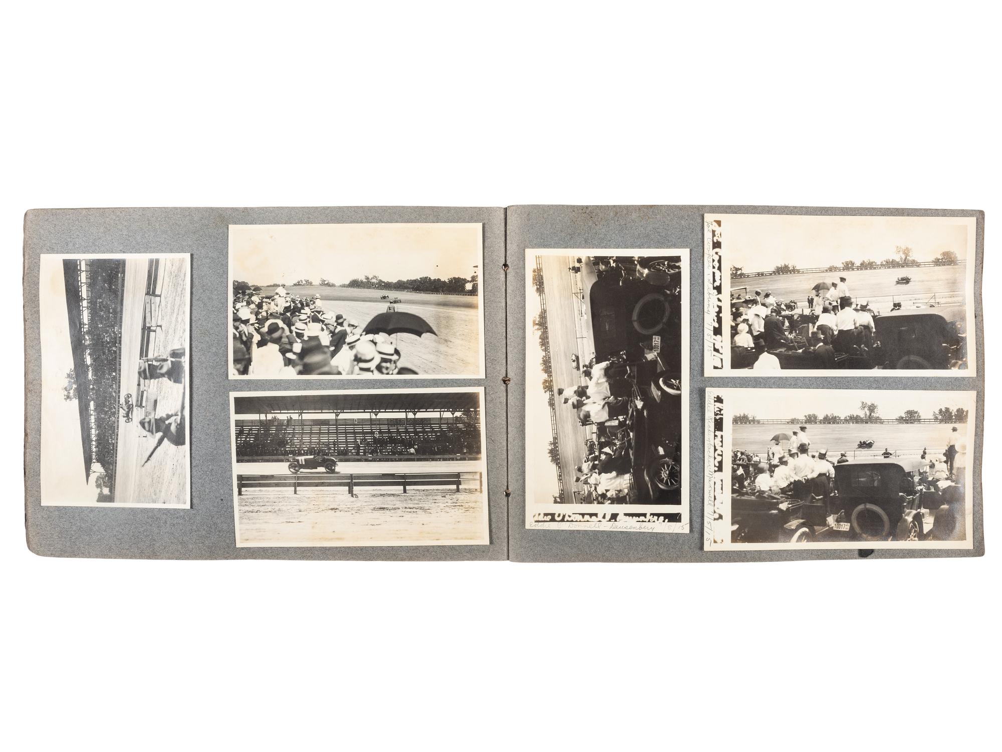 [EARLY PHOTOGRAPHY]. Album containing photographs of an early NASCAR race featuring future World War I Fighting Ace Eddie Rickenbacker.