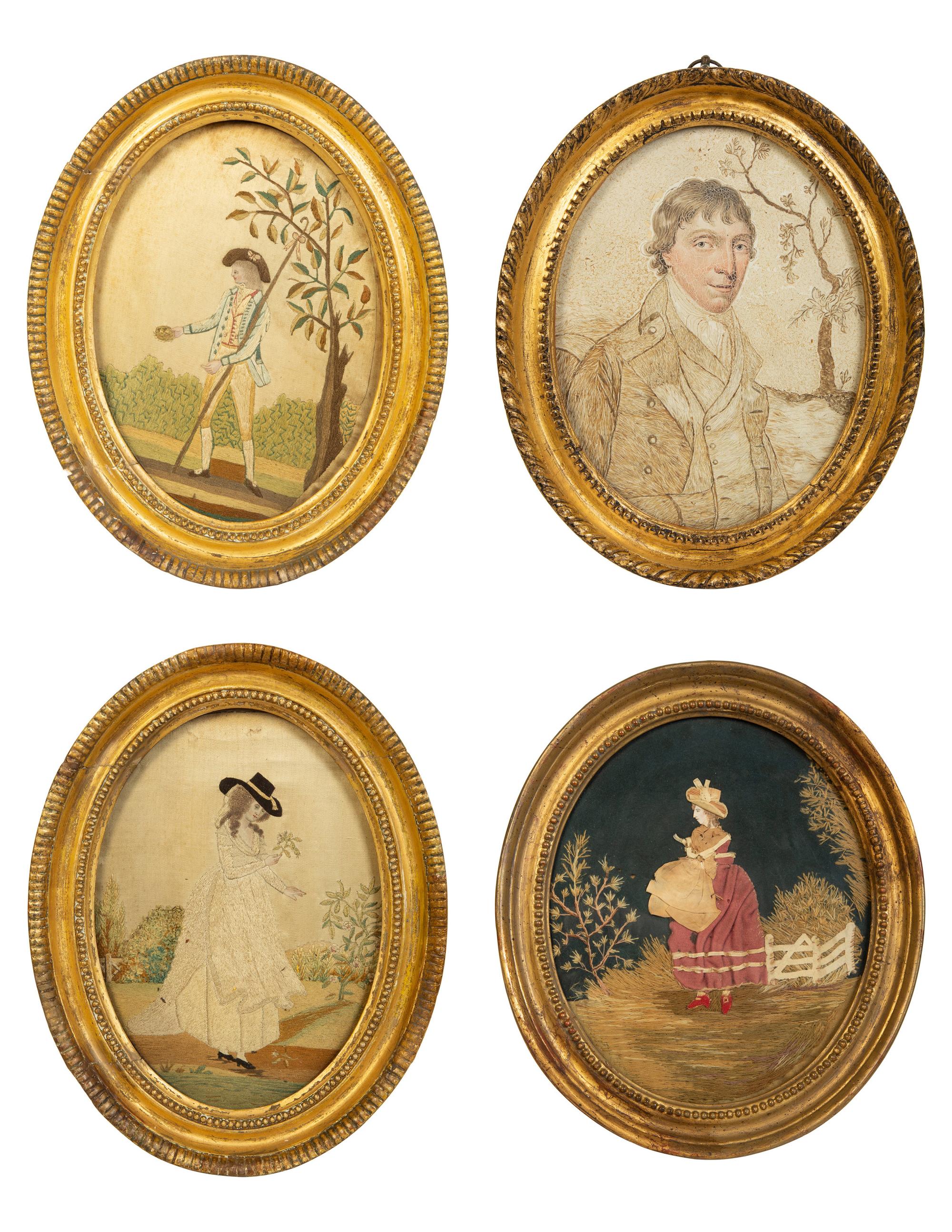 Three Continental and English Embroidered Needlework Pictures
