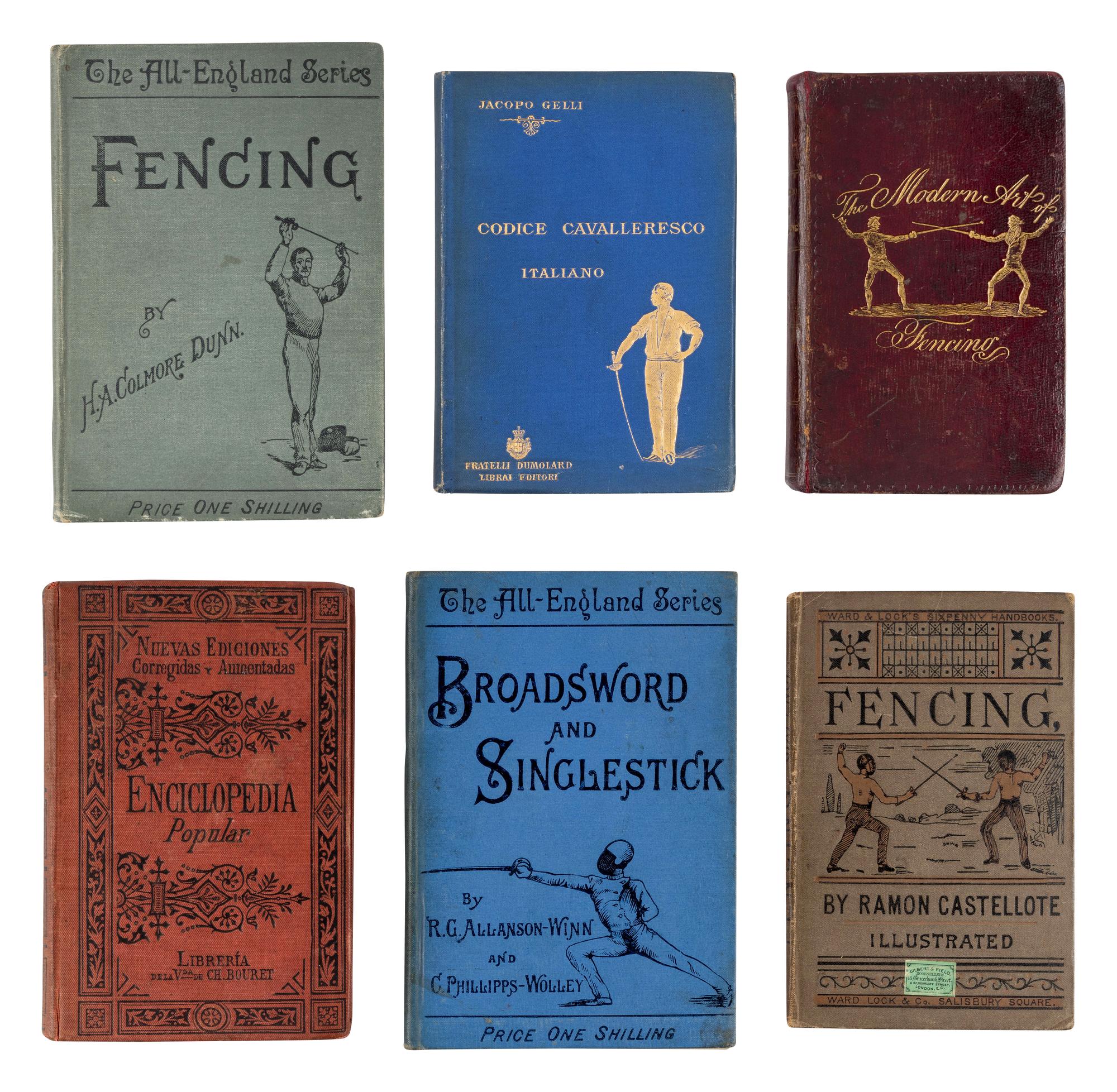 [FENCING]. A group of approximately 76 volumes about fencing in English, German, Italian, and Spanish, including:
