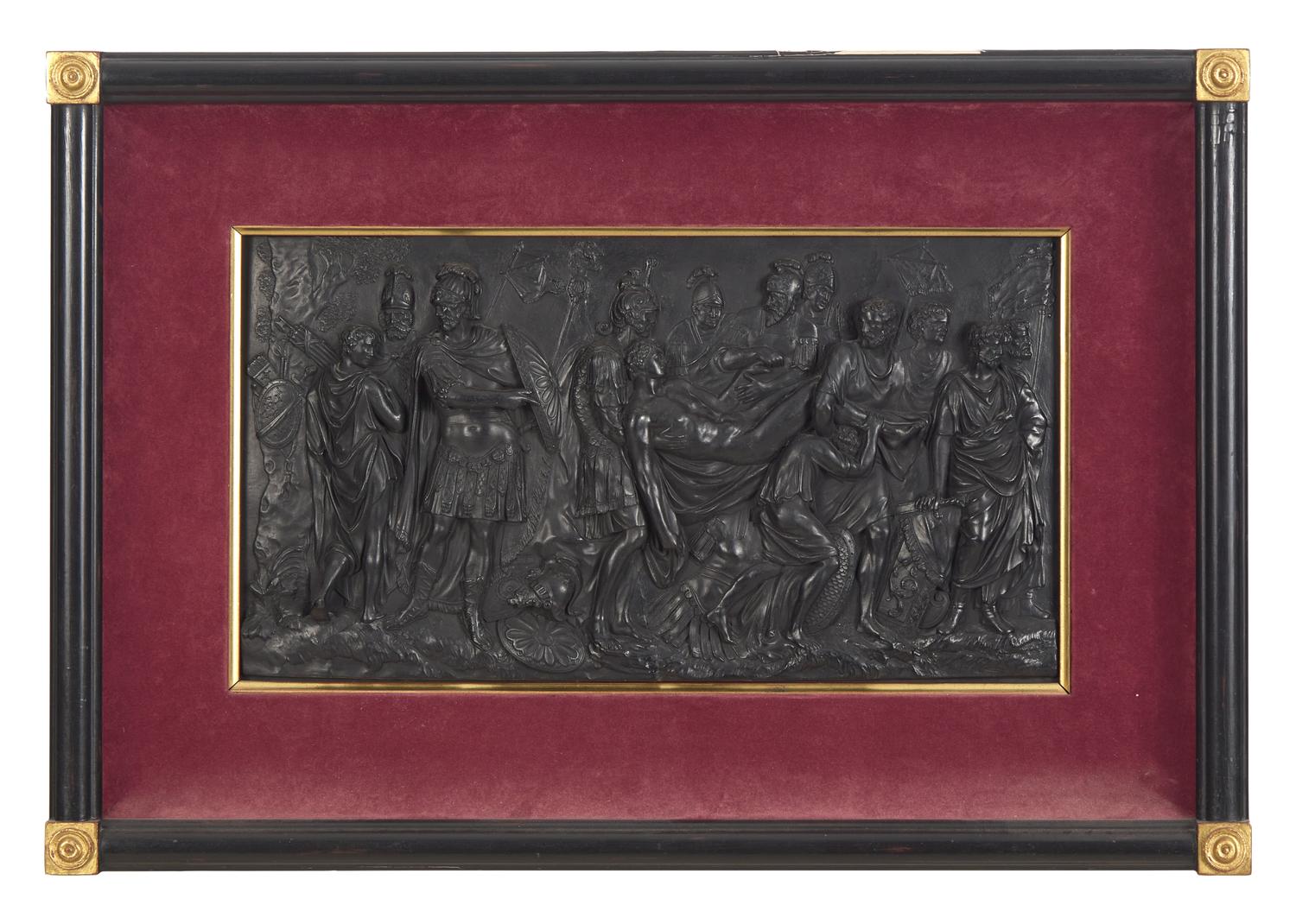 A Wedgwood Black Basalt Plaque Depicting 'Death of a Roman Warrior'