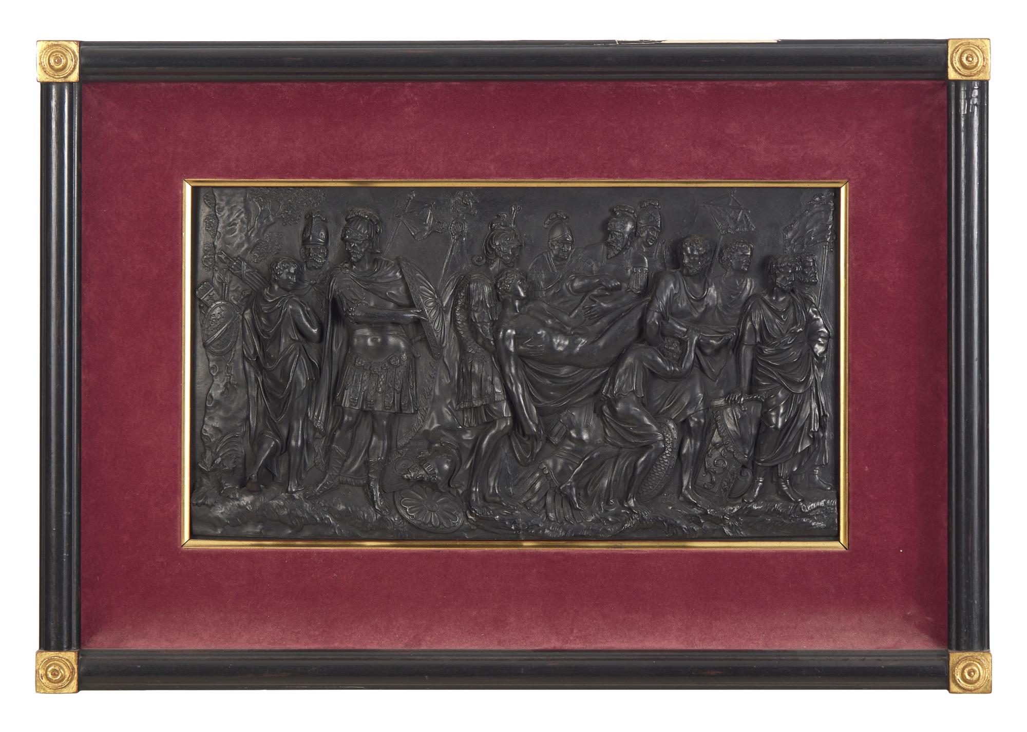 A Wedgwood Black Basalt Plaque Depicting 'Death of a Roman Warrior'