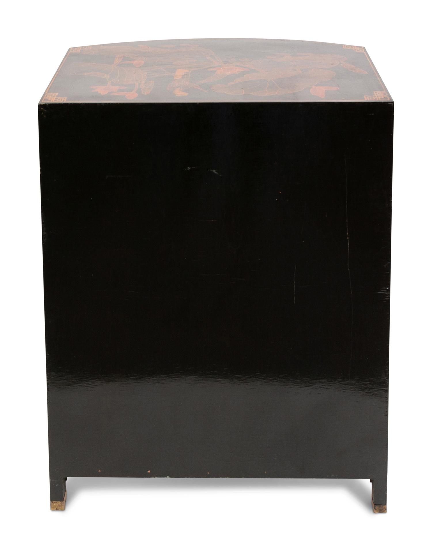 A Regency Style Black Japanned Bow-Front Cabinet