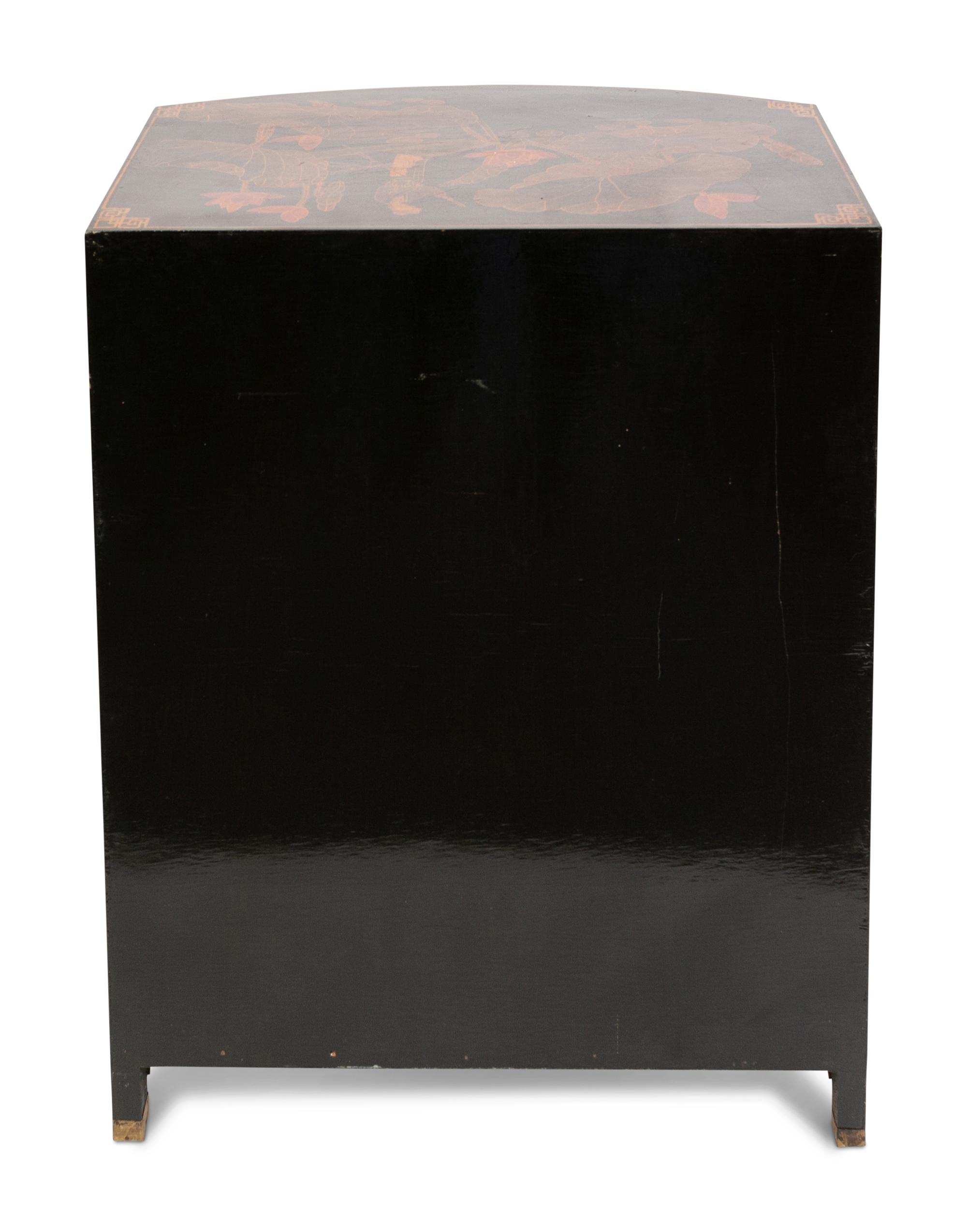 A Regency Style Black Japanned Bow-Front Cabinet