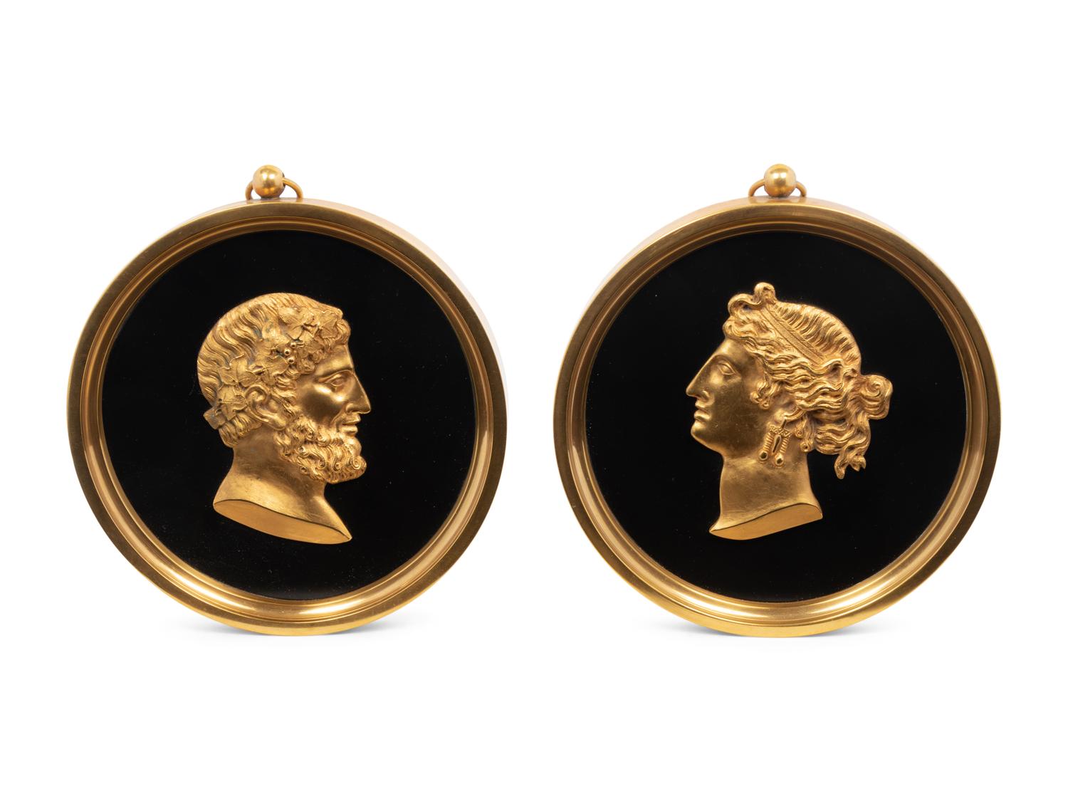 A Pair of Grand Tour Style Gilt Bronze Medallions