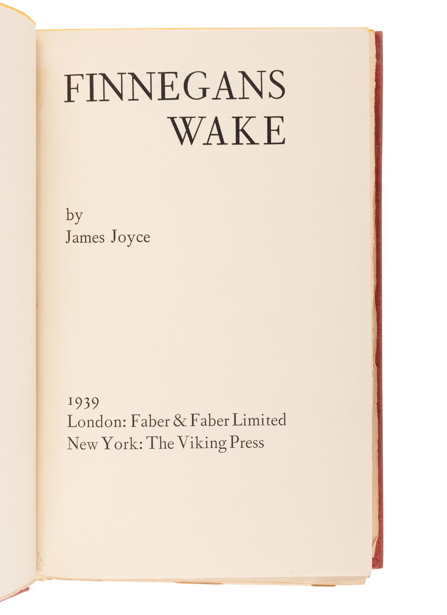 JOYCE, James (1882-1941). Finnegans Wake . London: Faber, 1939.