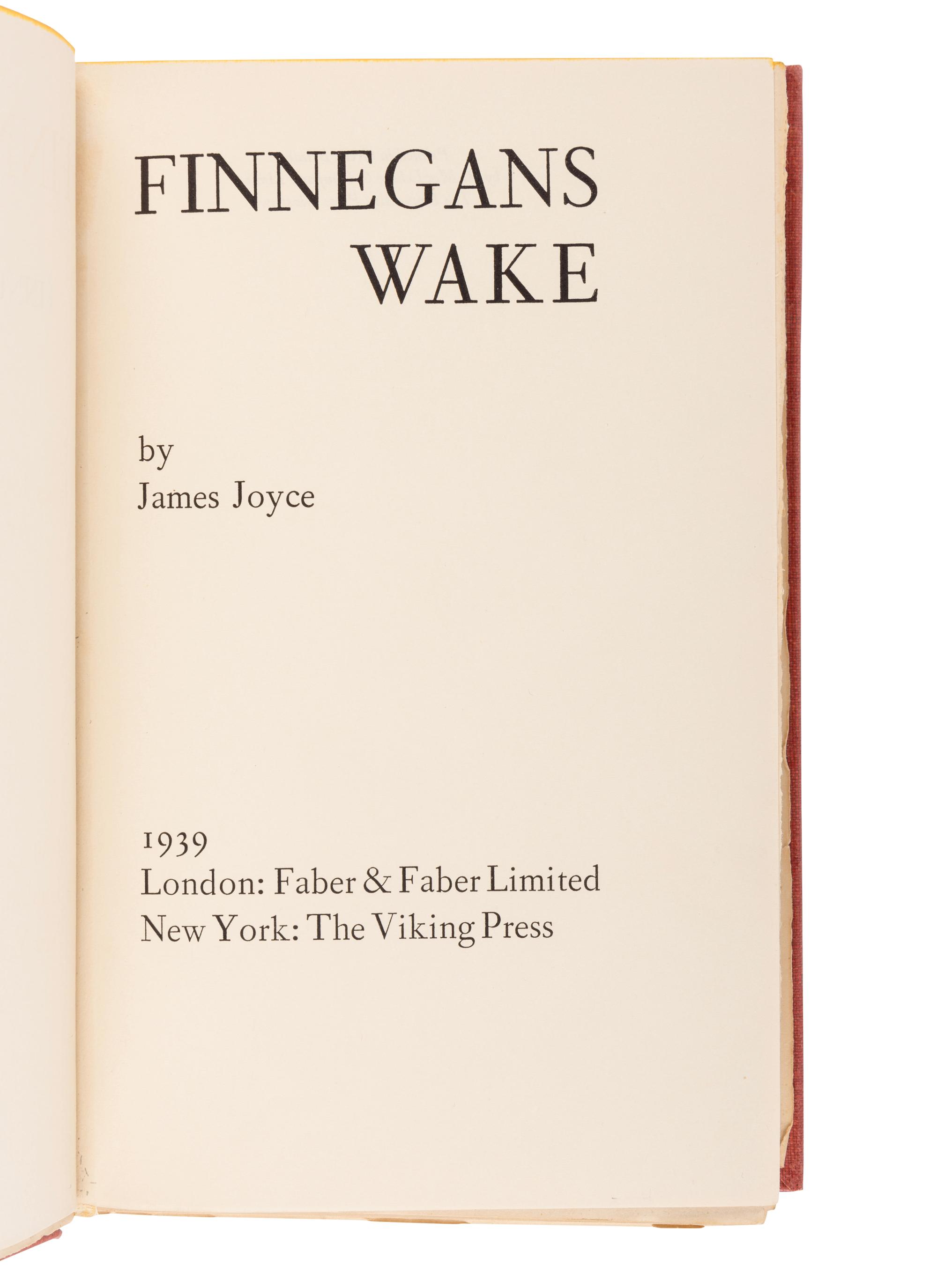 JOYCE, James (1882-1941). Finnegans Wake . London: Faber, 1939.