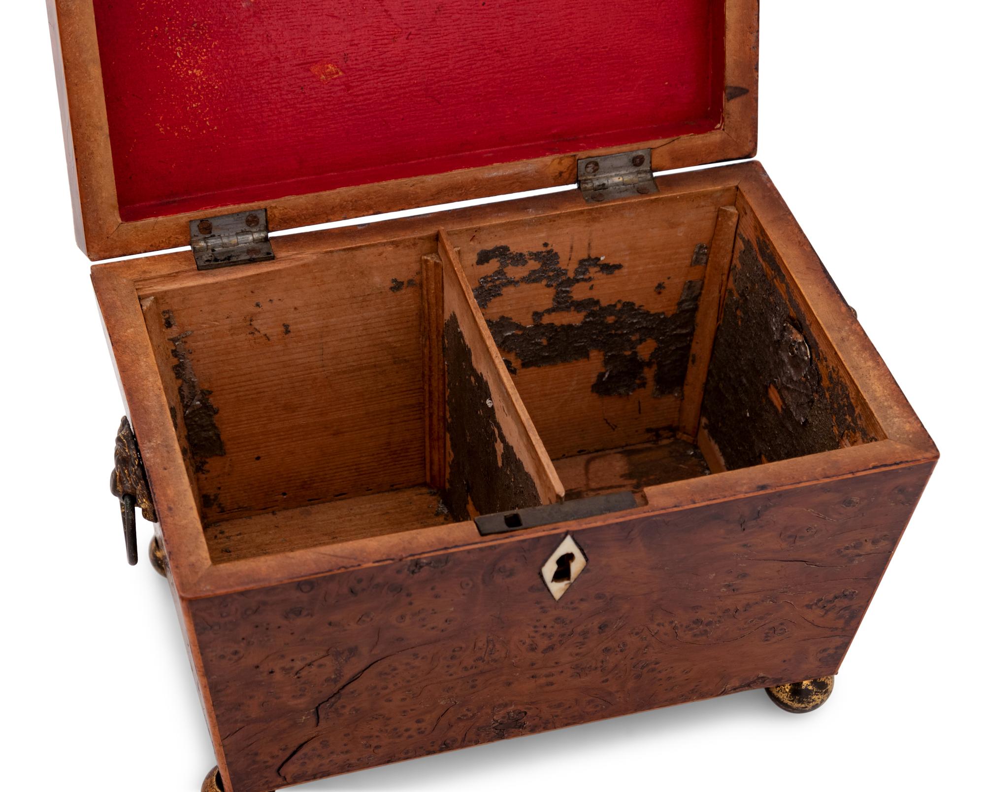 A Regency Gilt Metal Mounted Burlwood Tea Caddy