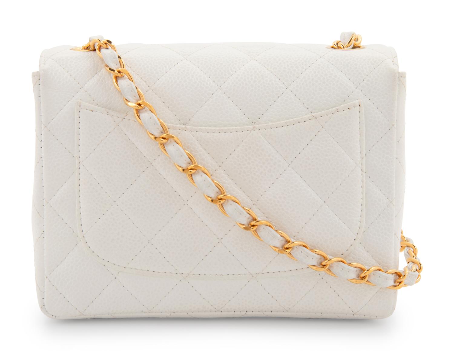 Chanel White Quilted Leather Mini Flap Bag, 1997-99