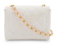 Chanel White Quilted Leather Mini Flap Bag, 1997-99
