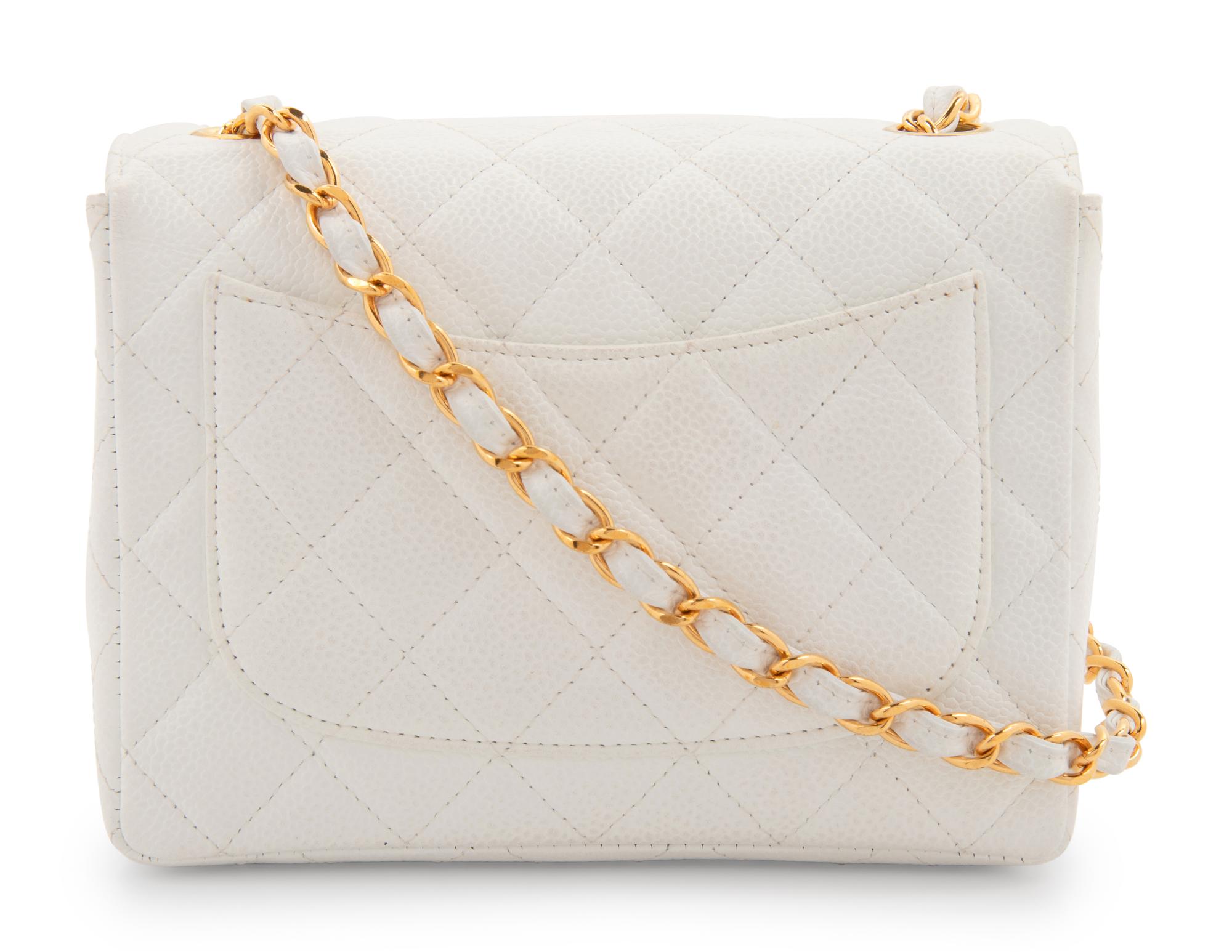 Chanel White Quilted Leather Mini Flap Bag, 1997-99