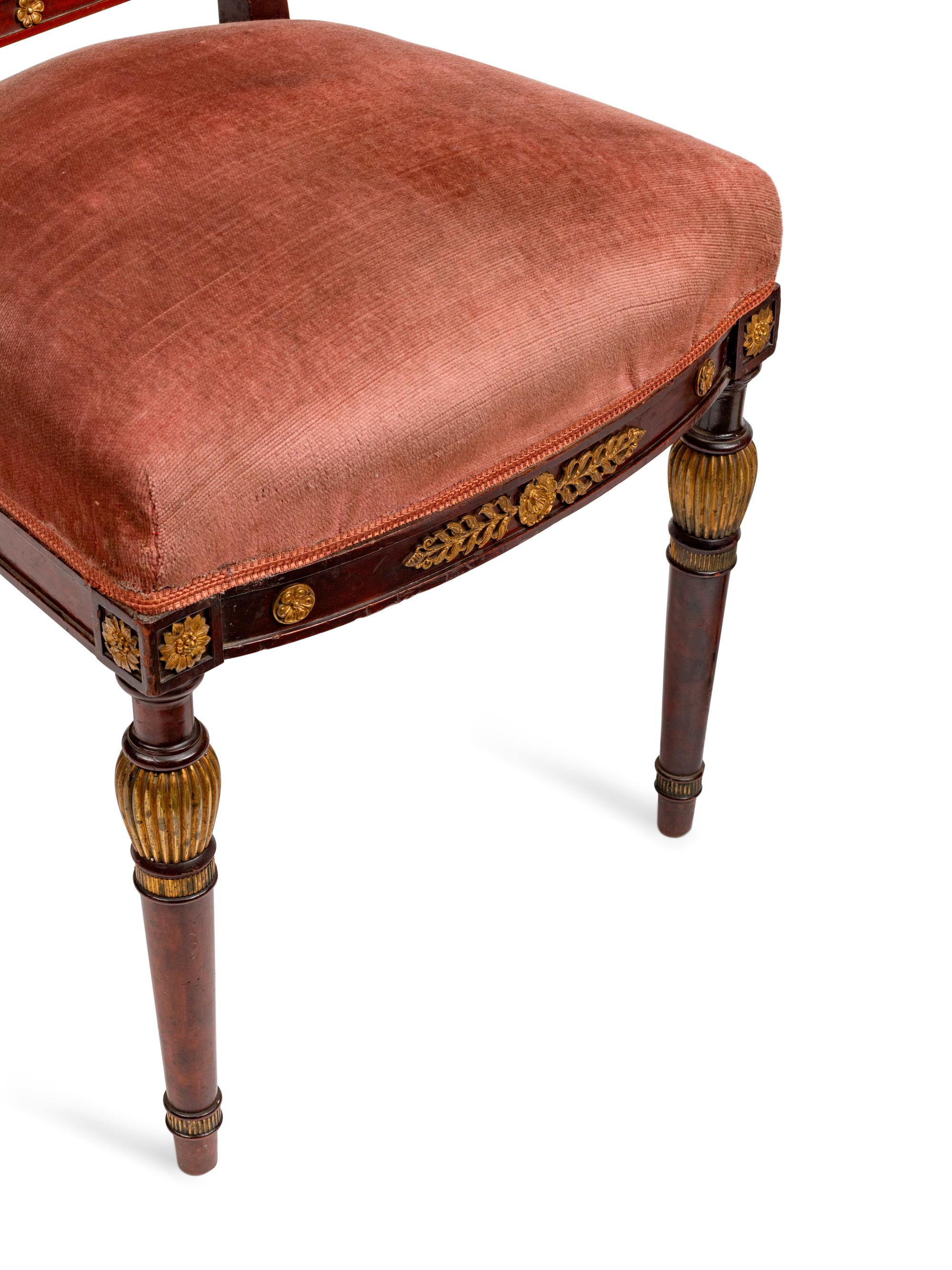 A Pair of Empire Style Gilt-Bronze-Mounted Mahogany Chaises