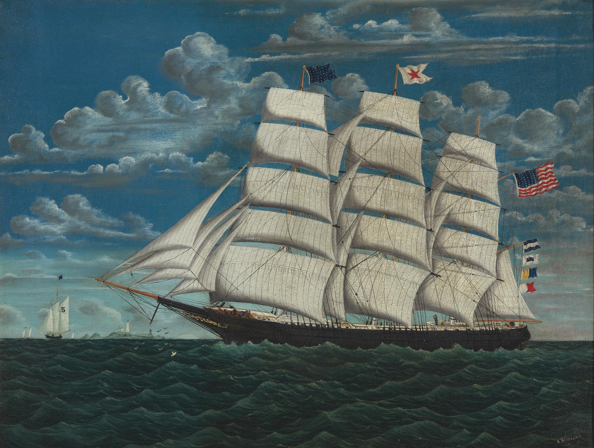 American School 19th Century, A Ship Flying American Flag
