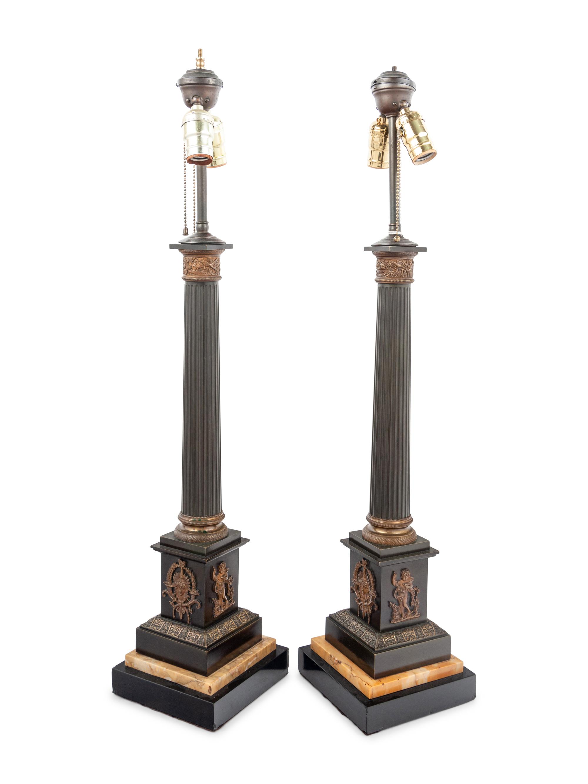A Pair of Neoclassical Bronze Table Lamps