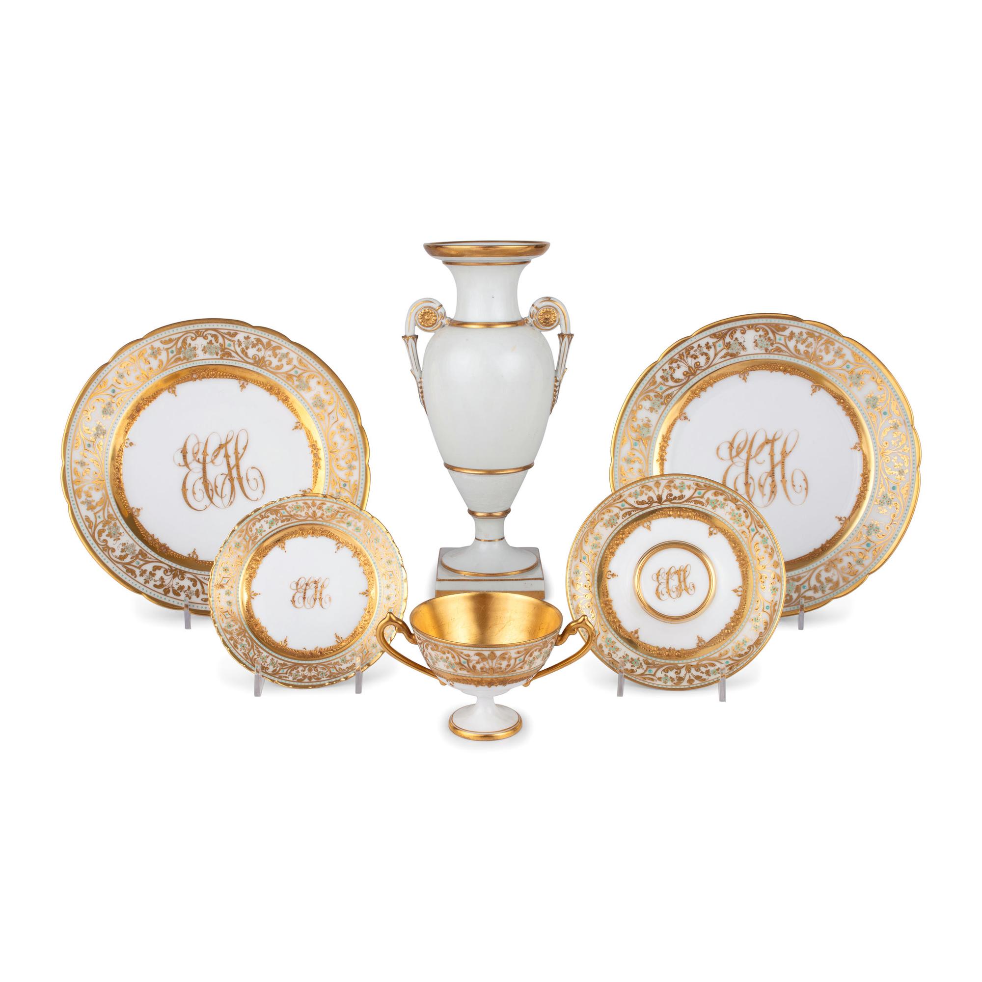 A Dresden Parcel-Gilt Monogrammed Porcelain Dinner Service, Plus