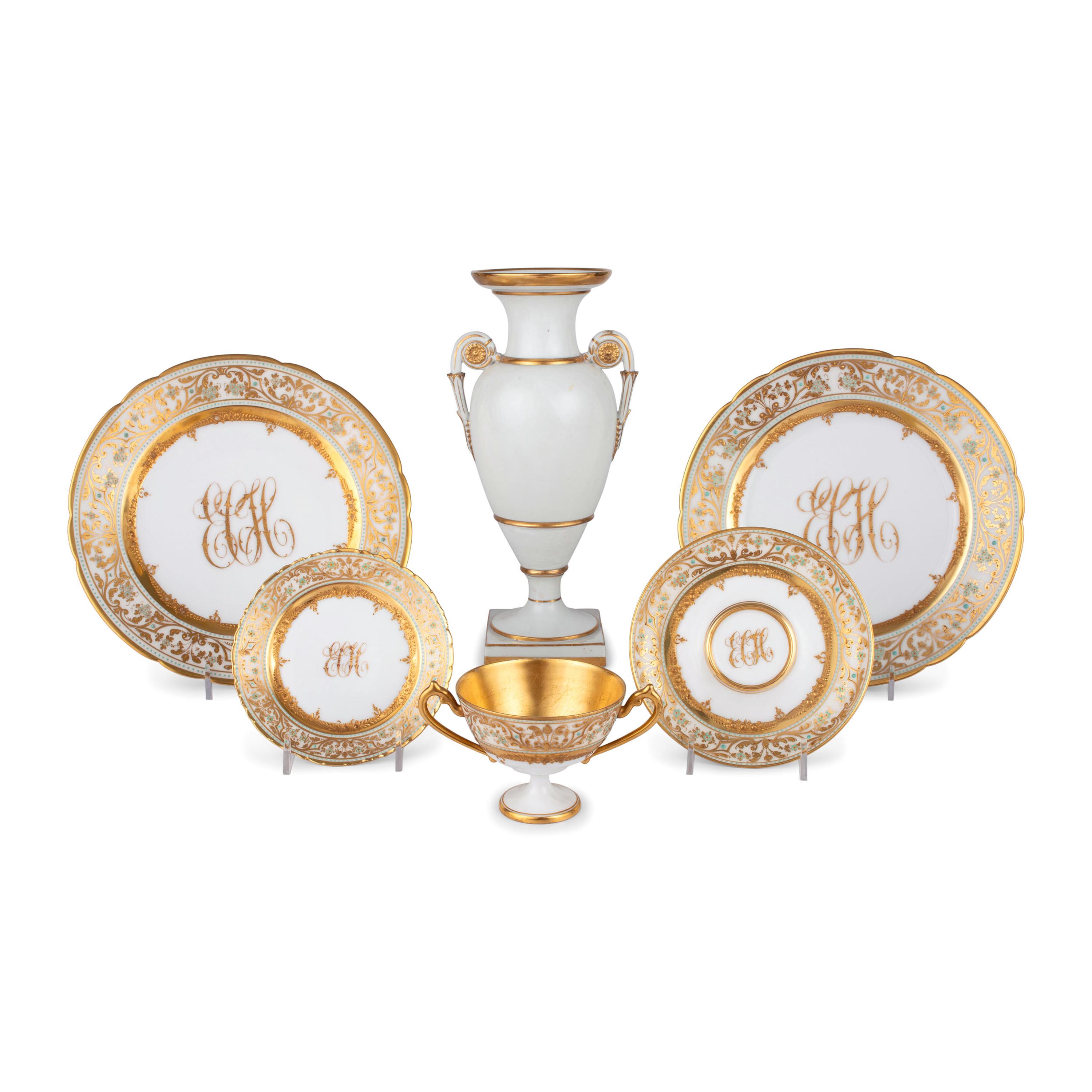 A Dresden Parcel-Gilt Monogrammed Porcelain Dinner Service, Plus