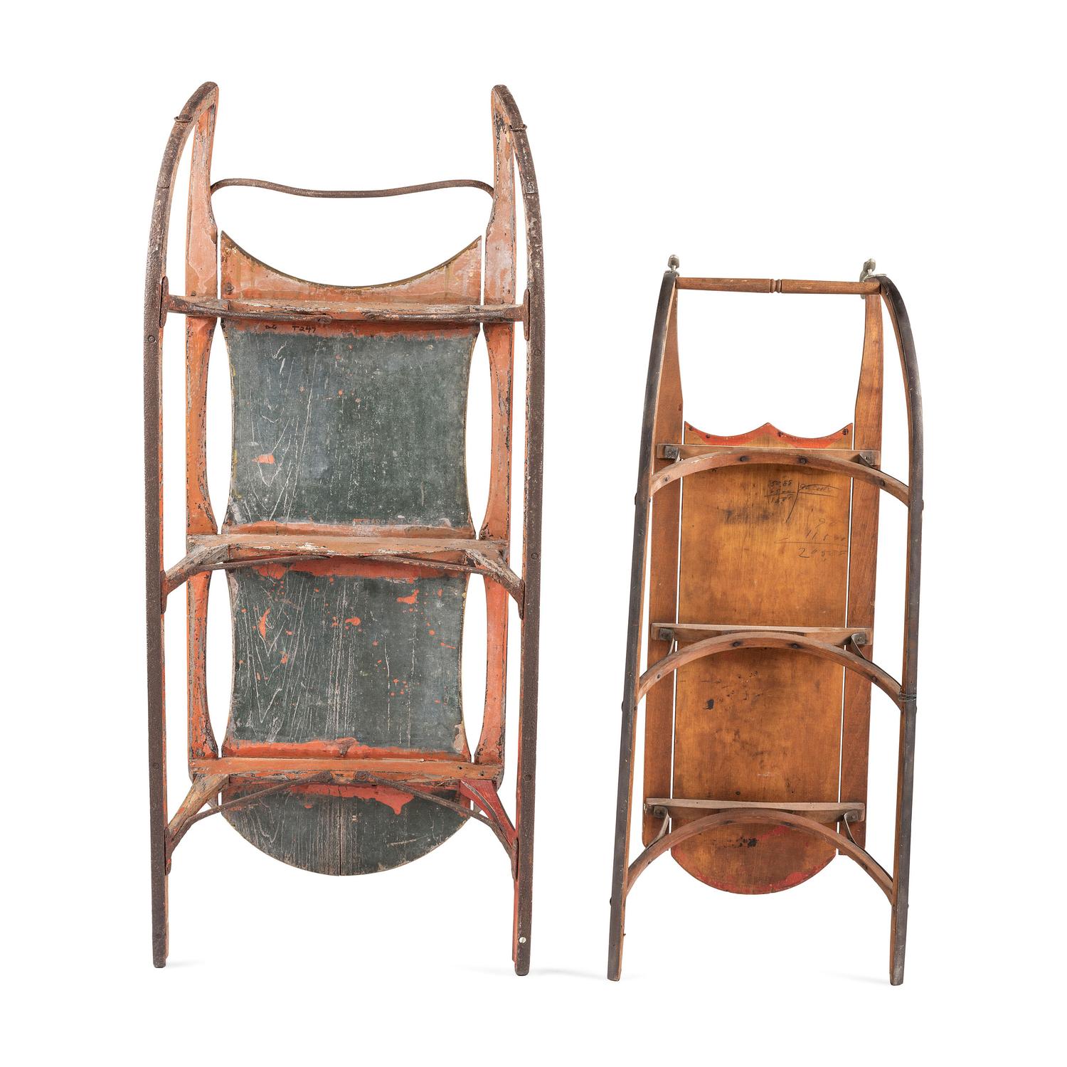 Two Paint Decorated Wood Sleds
