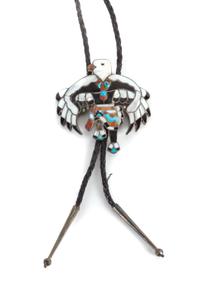 Zuni Silver and Mosaic Inlay Eagle Dancer Bolo Height 3 1/2 x width 3 1/2 inches