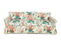 A Printed Cotton-Upholstered Three-Cushion Sofa, Club Chair and Ottoman
