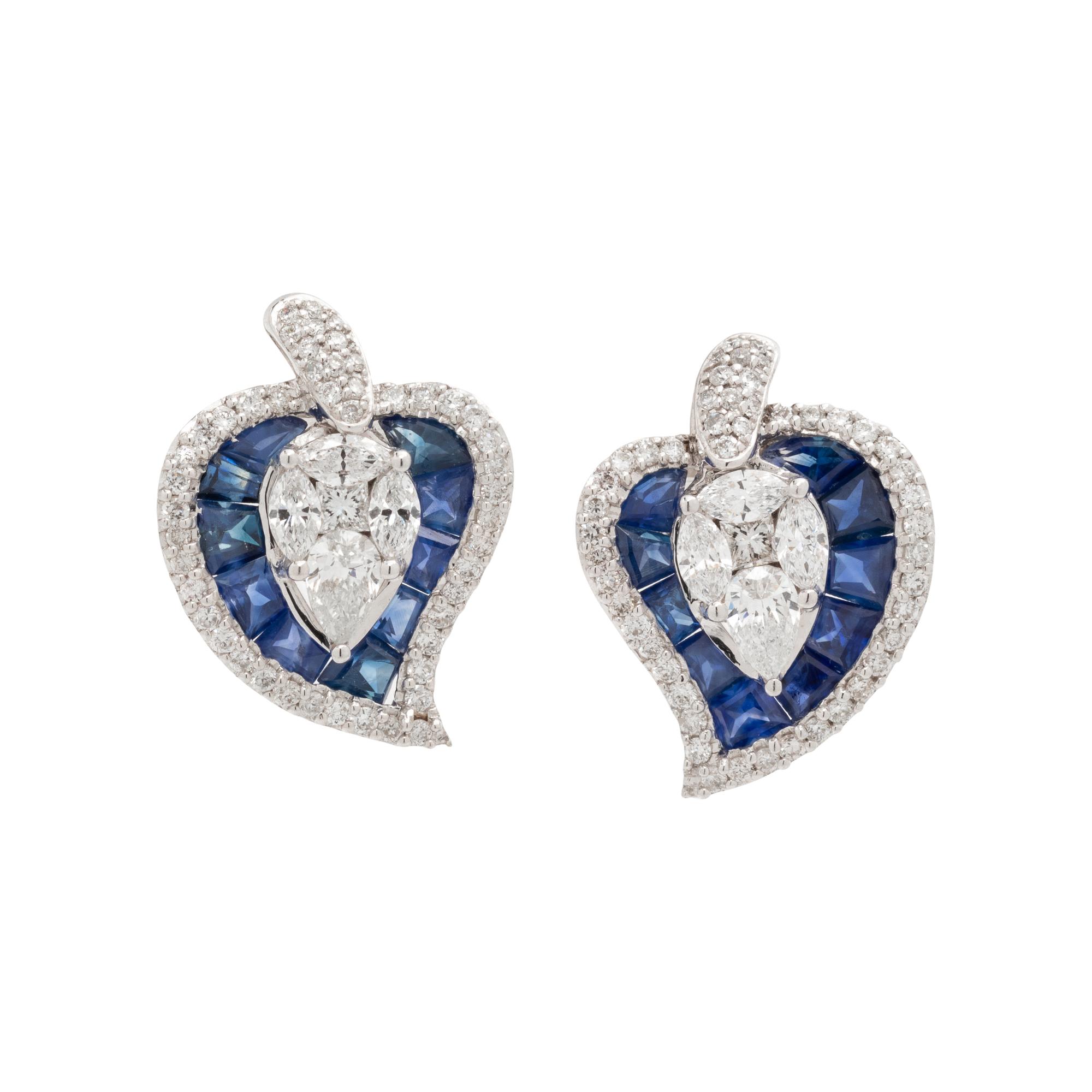 DIAMOND AND SAPPHIRE LEAF EARRINGS