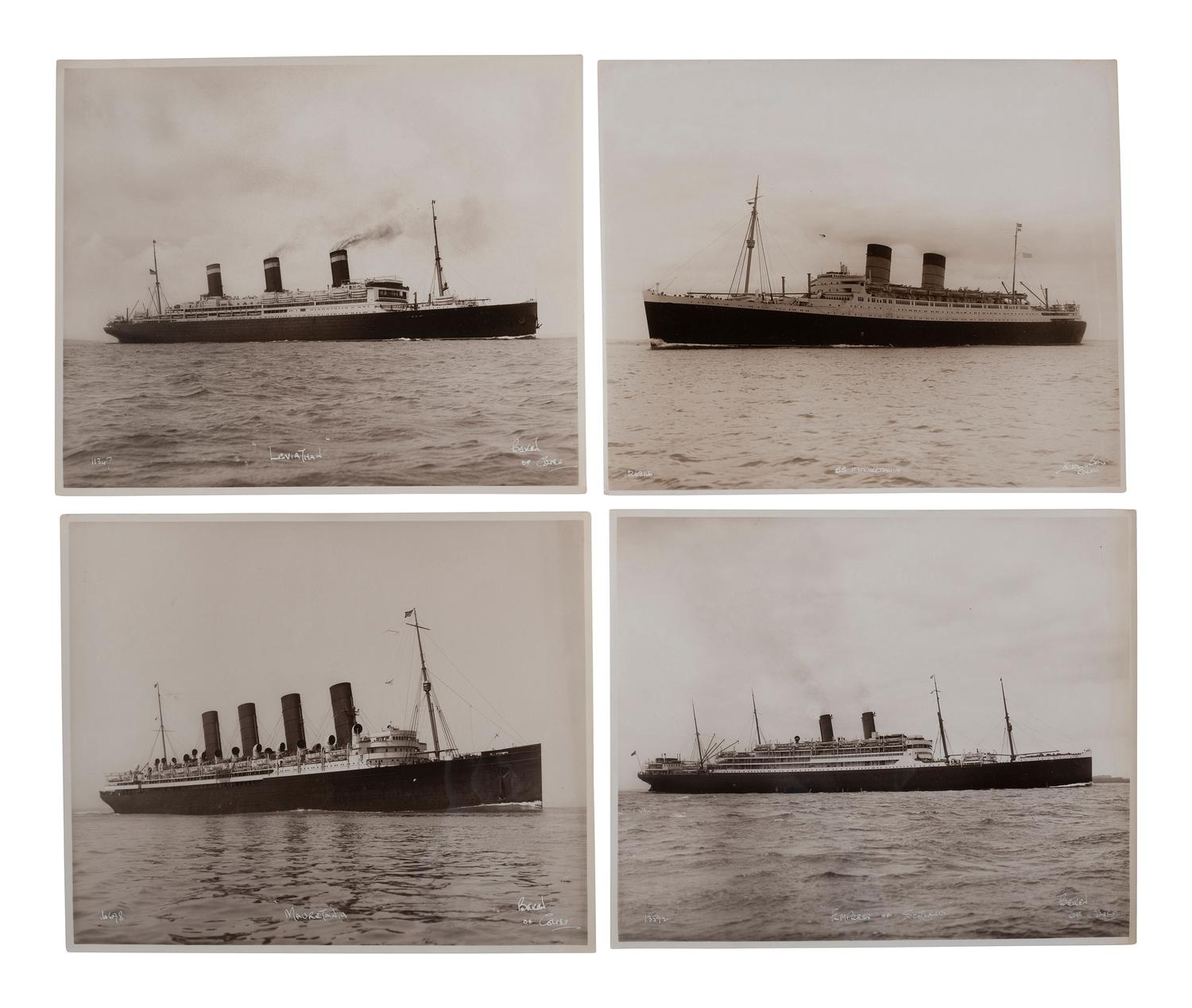 [TRANSPORTATION]. A group of 27 photographs of ocean liners including the RMS Titanic and HMHS Britannic. [Cowes, England]: Beken of Cowes, ca last half of the 20th century.