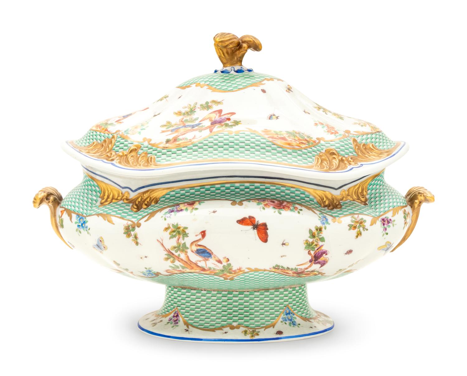 A French Painted and Parcel Gilt Porcelain Tureen