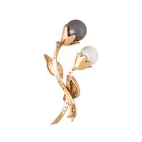 CULTURED PEARL AND DIAMOND BROOCH