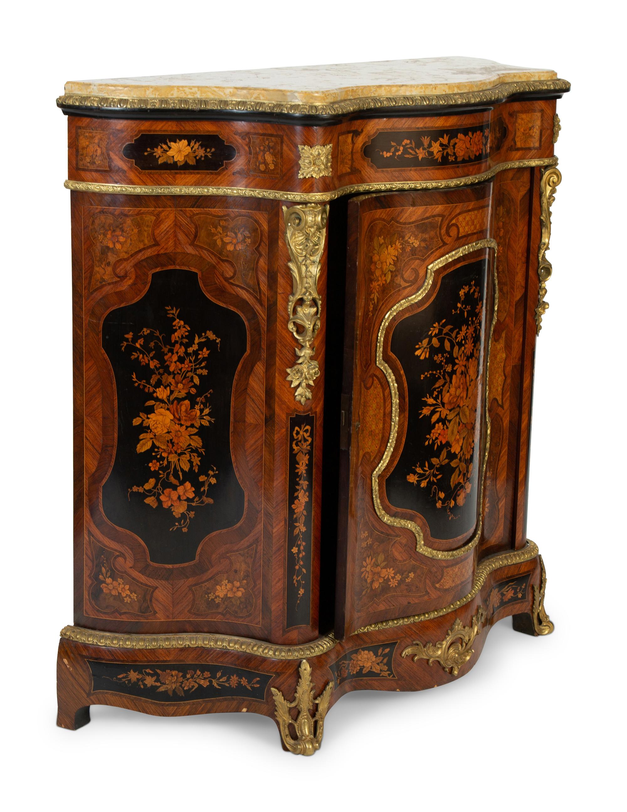 A Napoleon III Gilt Bronze Mounted Marquetry Marble Top Cabinet — 19TH CENTURY