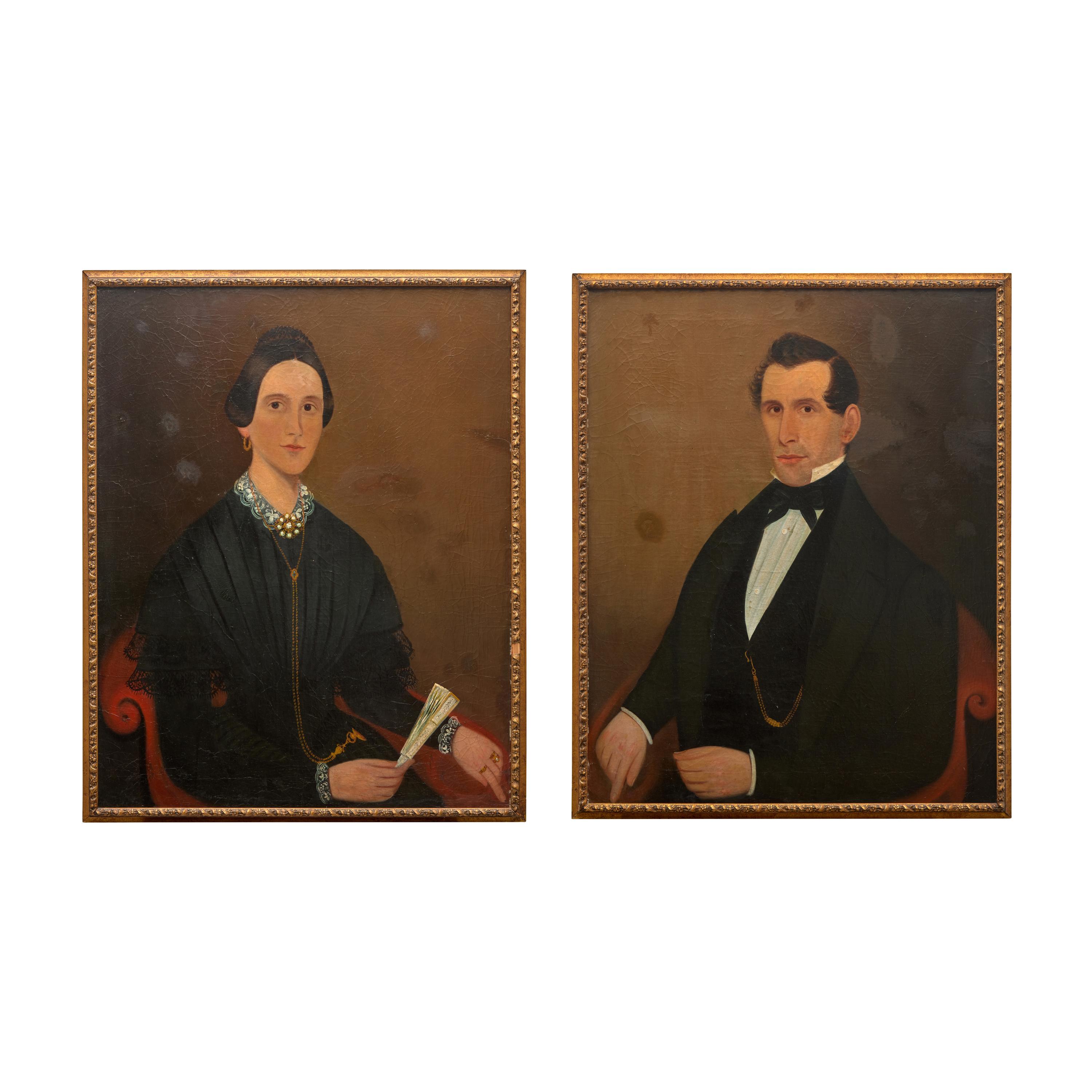 American School, 19th Century — Pair of Portraits: Husband and Wife