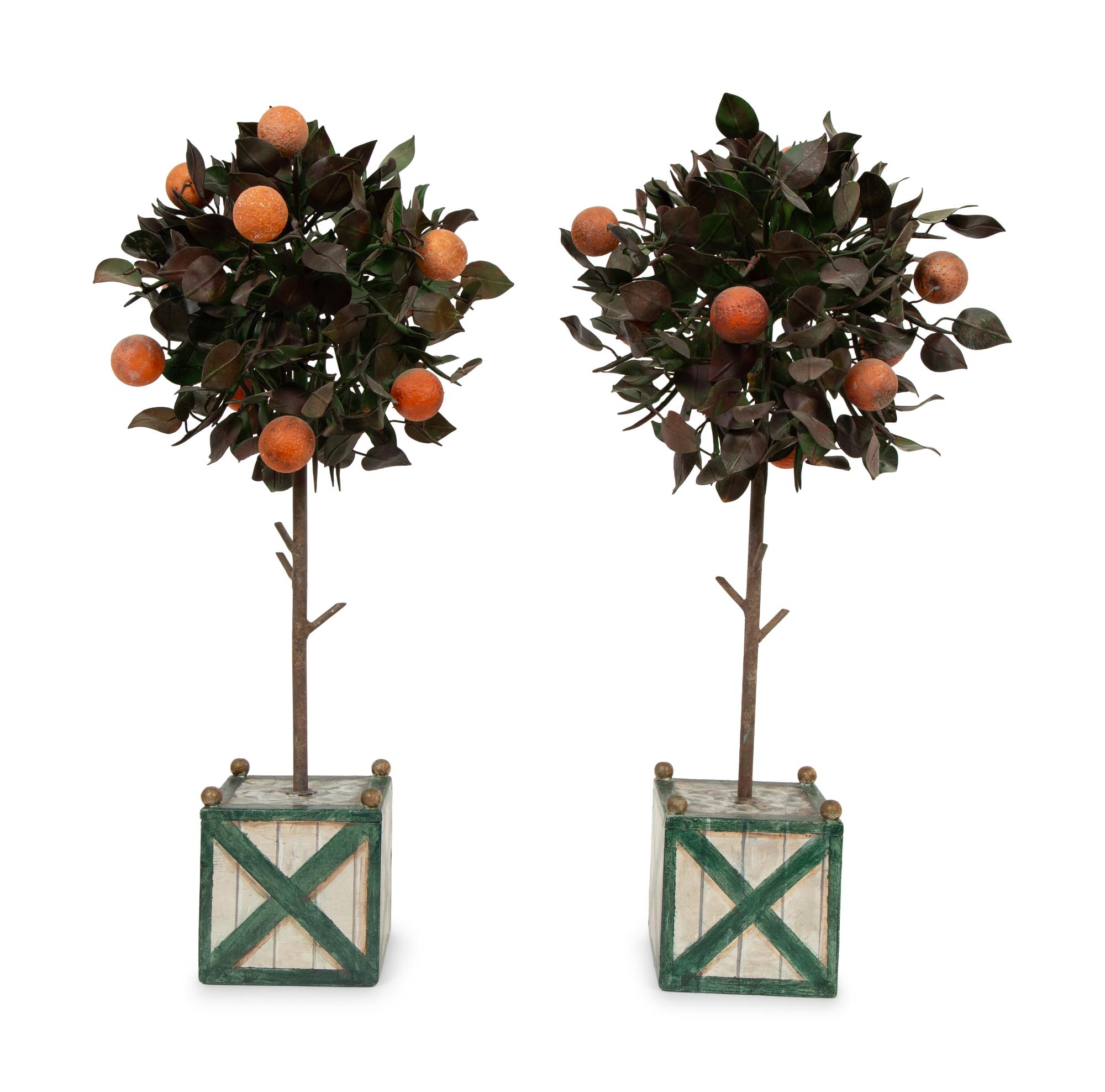 A Pair of Tole Peinte Orange Tree Topiaries