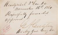CUSTER, George Armstrong (1839-1876). Endorsement signed ("G.A. Custer"), as Brevet Major General. Headquarters 2nd Cavalry Division, 16 November 1864.